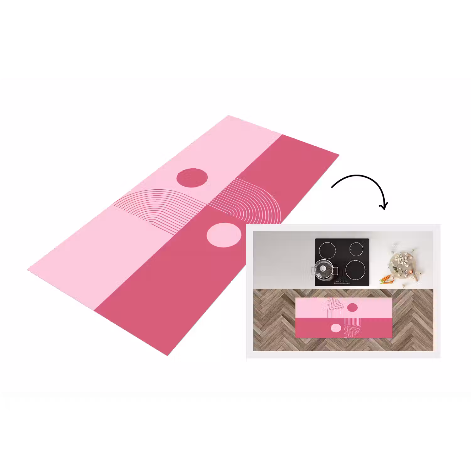 Geometrie - Patroon - Abstract - Roze - Modern Keukenloper - keukenmat middel -3d