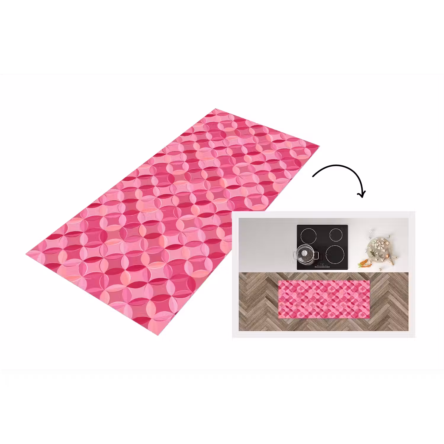 Geometrisch - Mozaïek - Modern - Roze Keukenloper - keukenmat middel 536 -3d