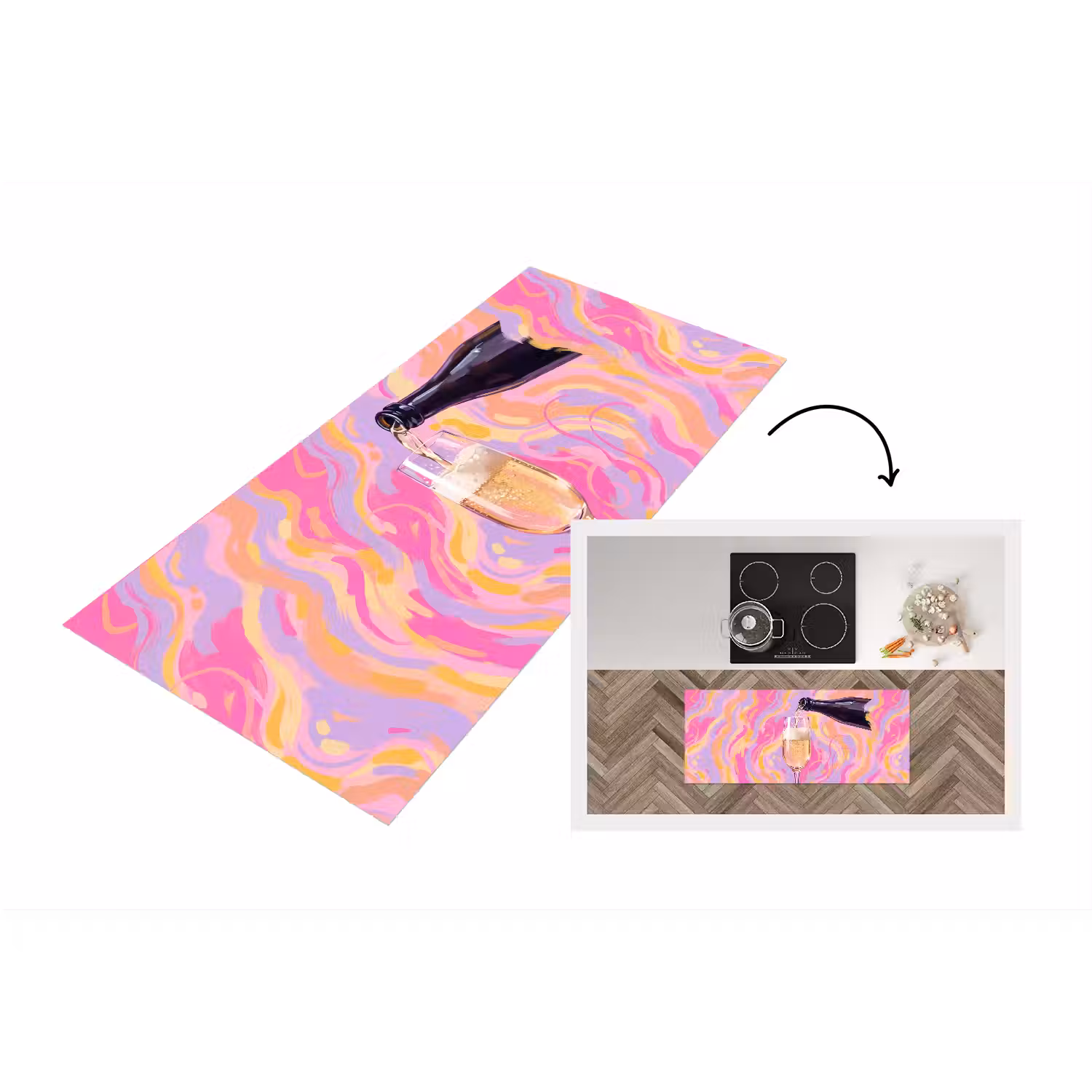Drank - Inschenken - Feest - Abstract - Roze Keukenloper - keukenmat middel -3d