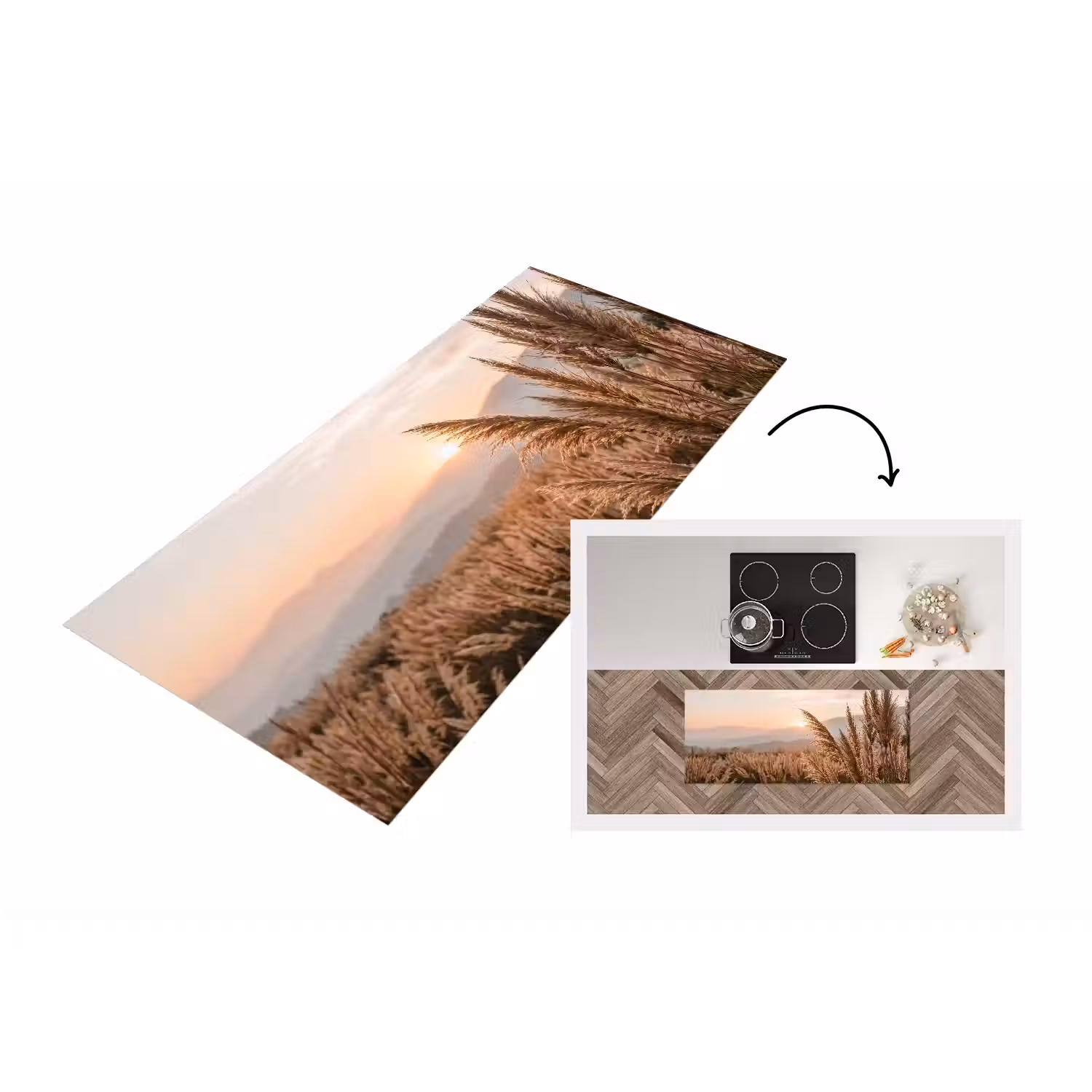 Gras - Veld - Zon - Natuur Keukenloper - keukenmat middel -3d