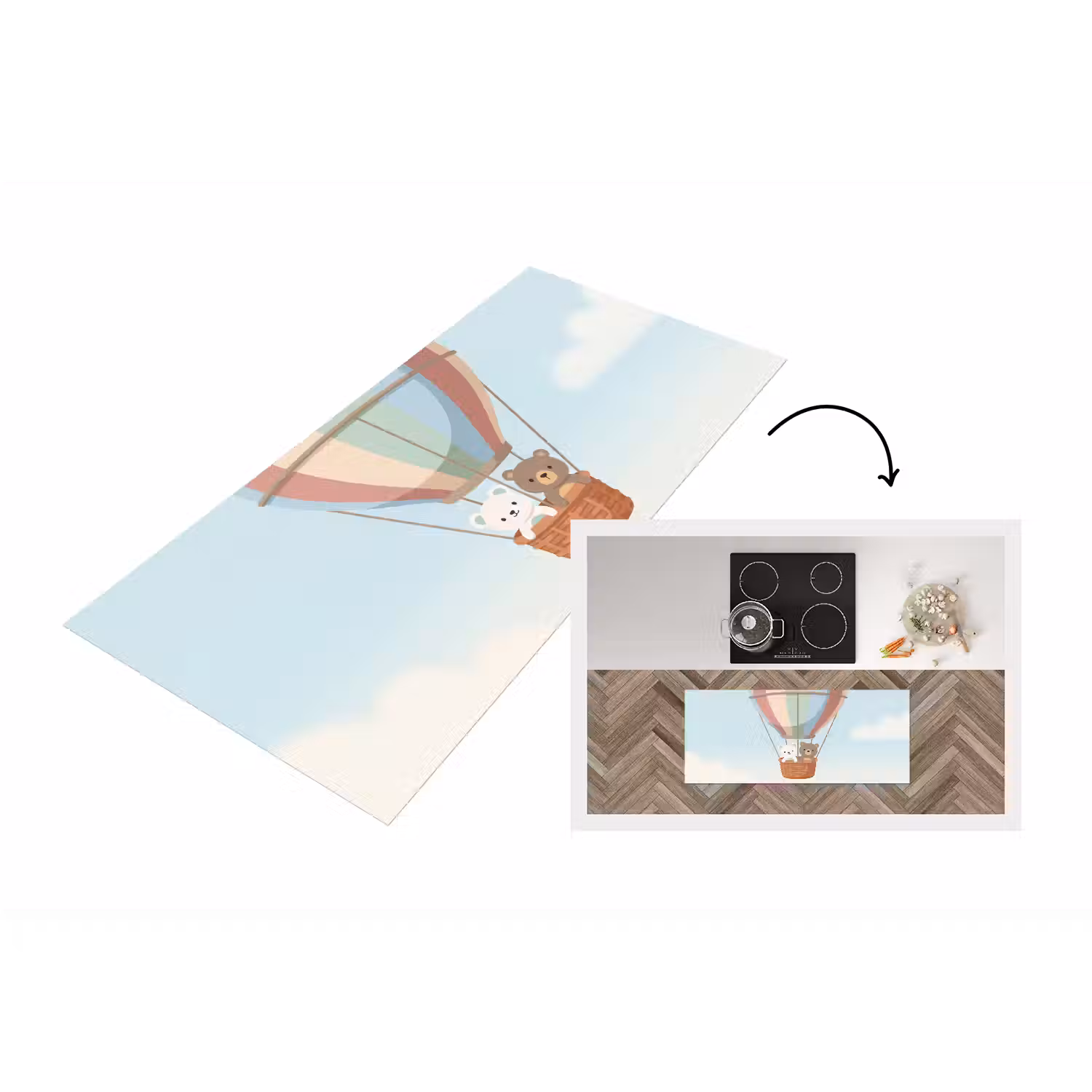 Luchtballon - Beren - Pastel Keukenloper - keukenmat middel -3d