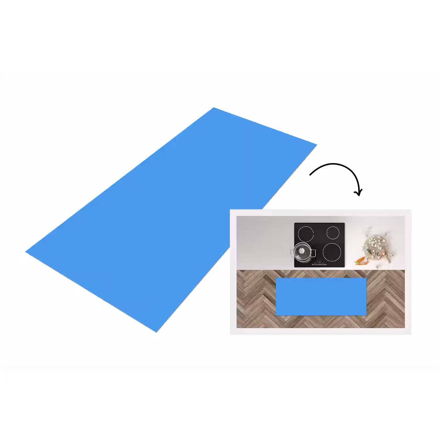 Bright - Azure - Blauw Keukenloper - keukenmat middel 536 -3d