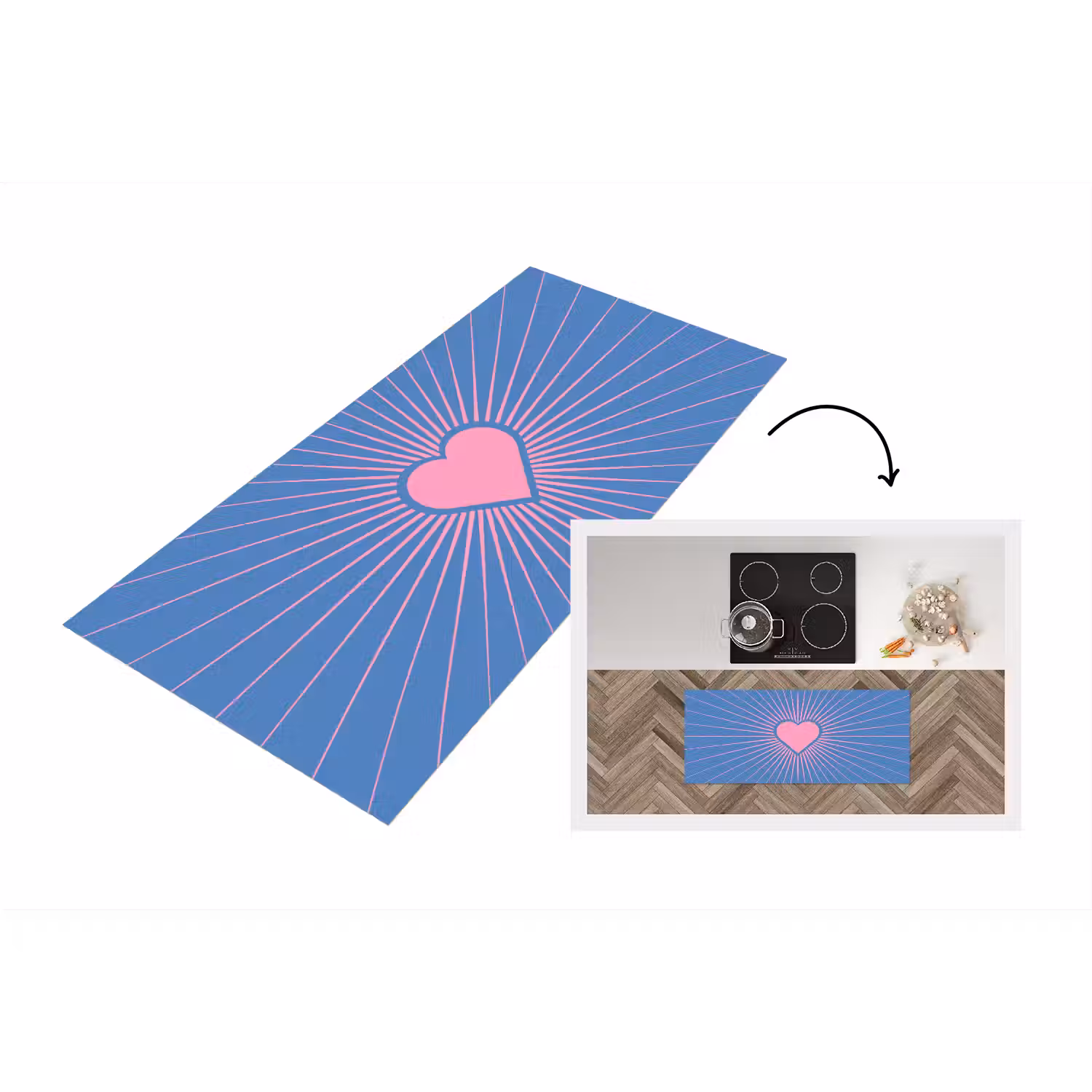 Hart - Stralen - Liefde - Modern - Roze Keukenloper - keukenmat middel -3d