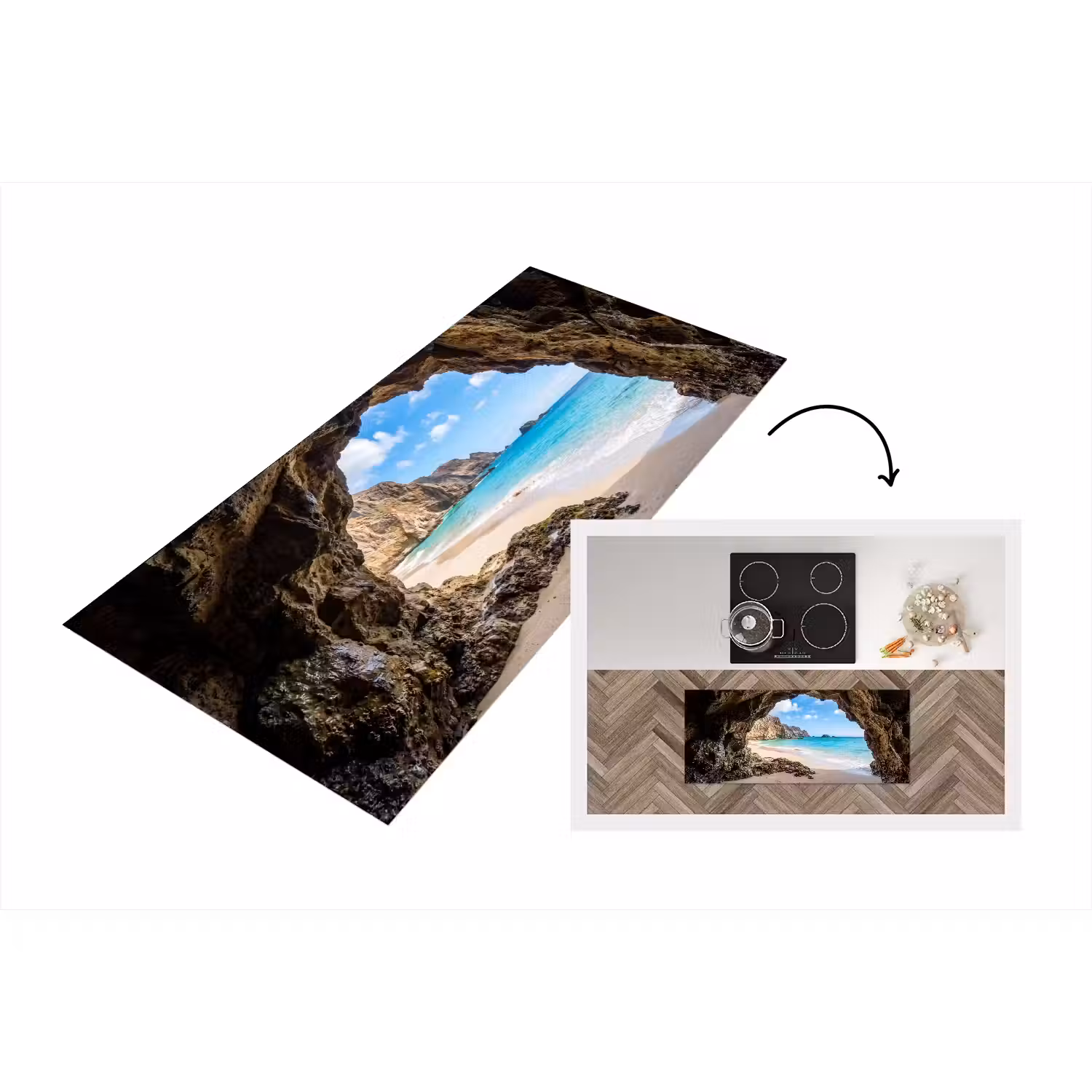 Grot - Strand - Zee - Blauw Keukenloper - keukenmat middel -3d