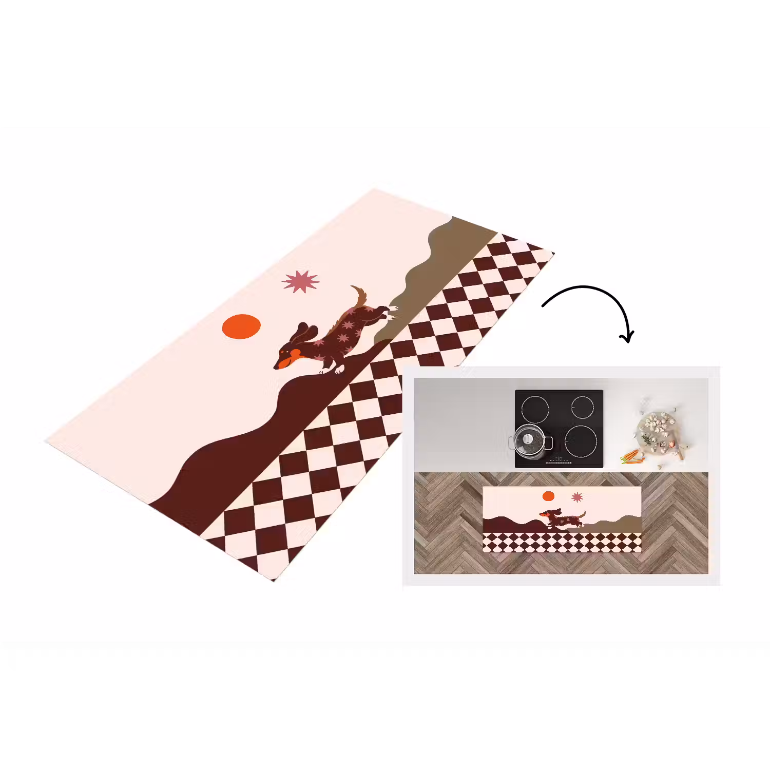 Hond - Abstract - Dieren - Modern - Bruin Keukenloper - keukenmat middel -3d