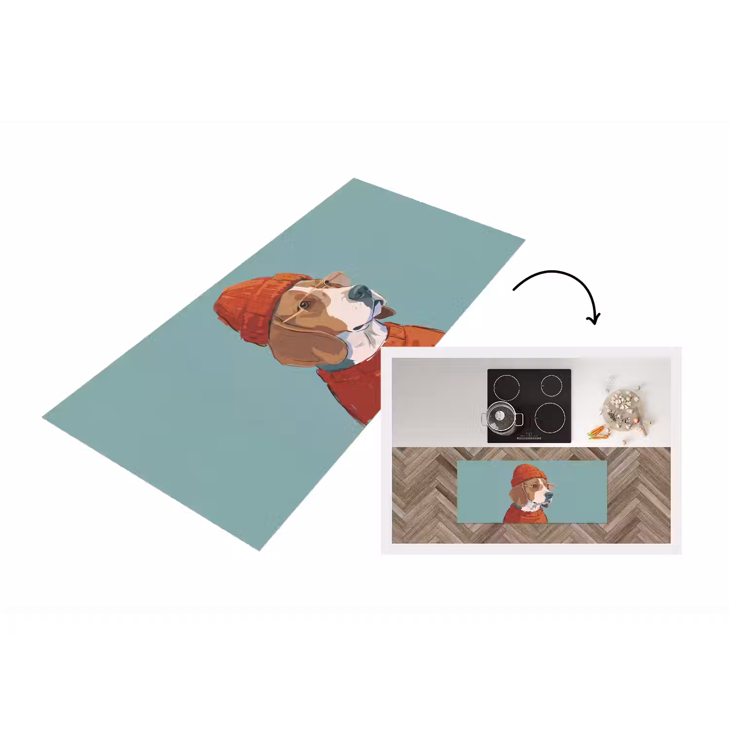 Hond - Beanie - Zonnebril - Dieren - Modern Keukenloper - keukenmat middel -3d