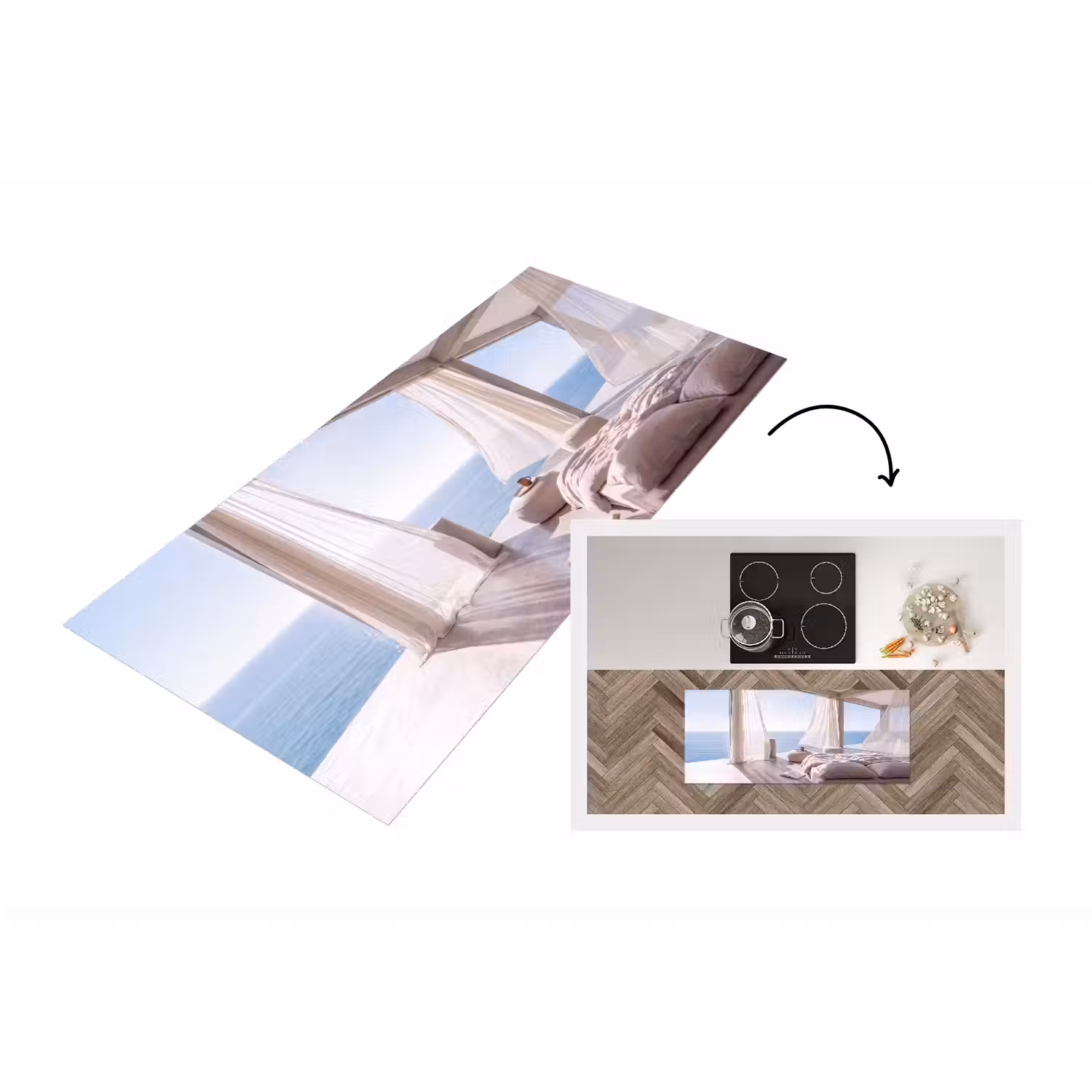 Interieur - Zeezicht - Modern - Rust - Beige Keukenloper - keukenmat middel -3d