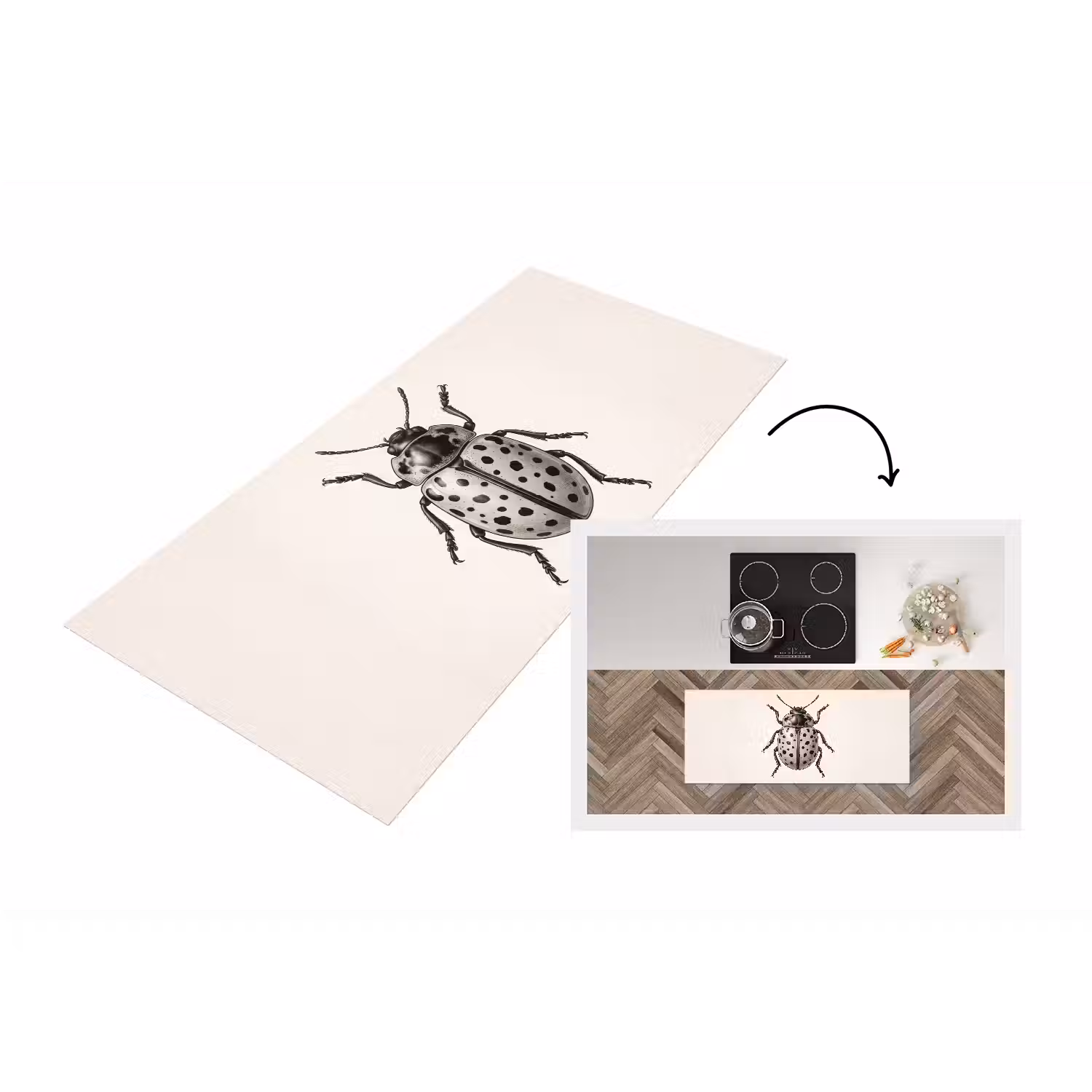 Kever - Insect - Vintage Keukenloper - keukenmat middel -3d