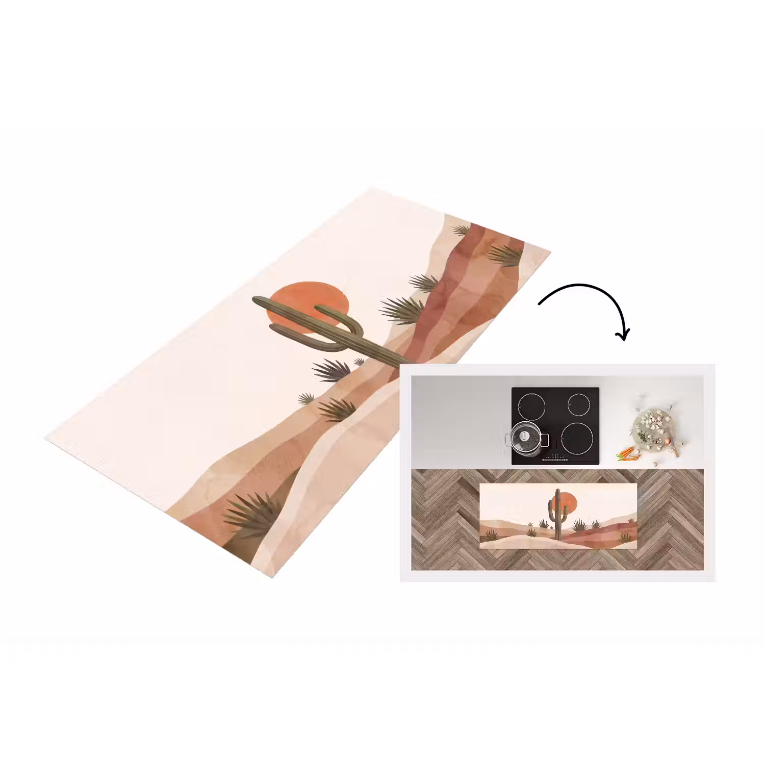 Cactus - Duinen - Modern - Landschap - Groen Keukenloper - keukenmat middel -3d