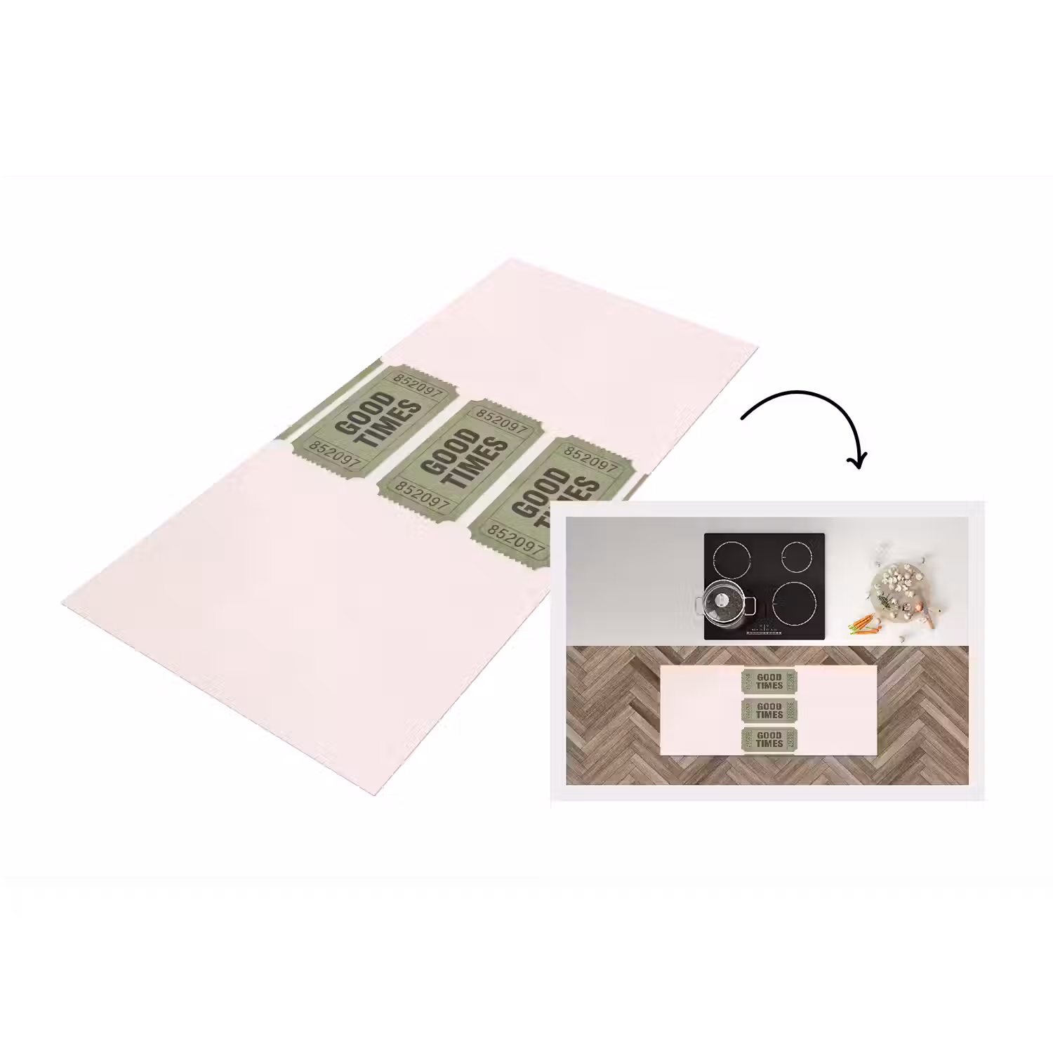 Kaartje - Vintage - Groen - Evenement - Collectie Keukenloper - keukenmat middel -3d