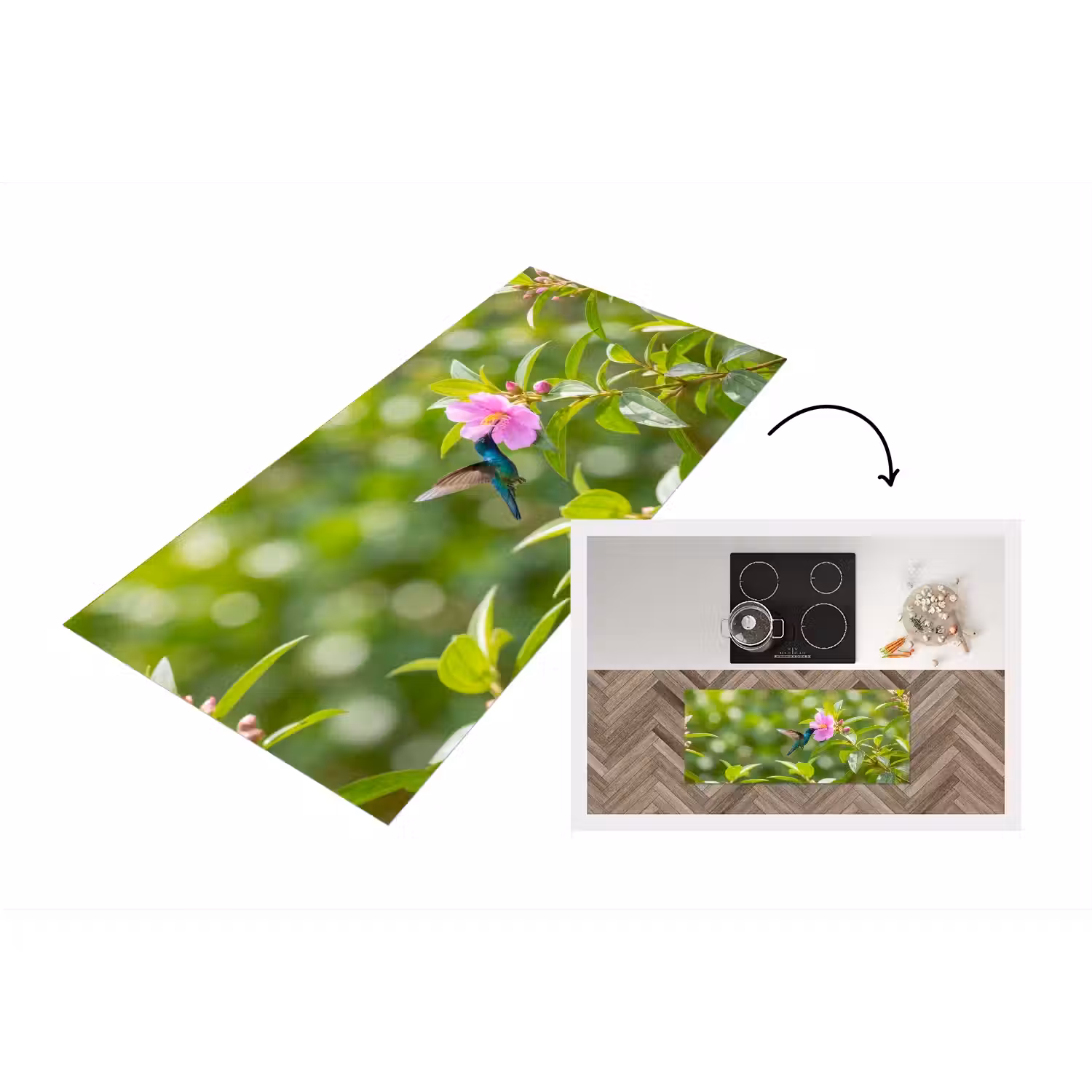 Kolibrie - Bloem - Natuur - Groen Keukenloper - keukenmat middel -3d