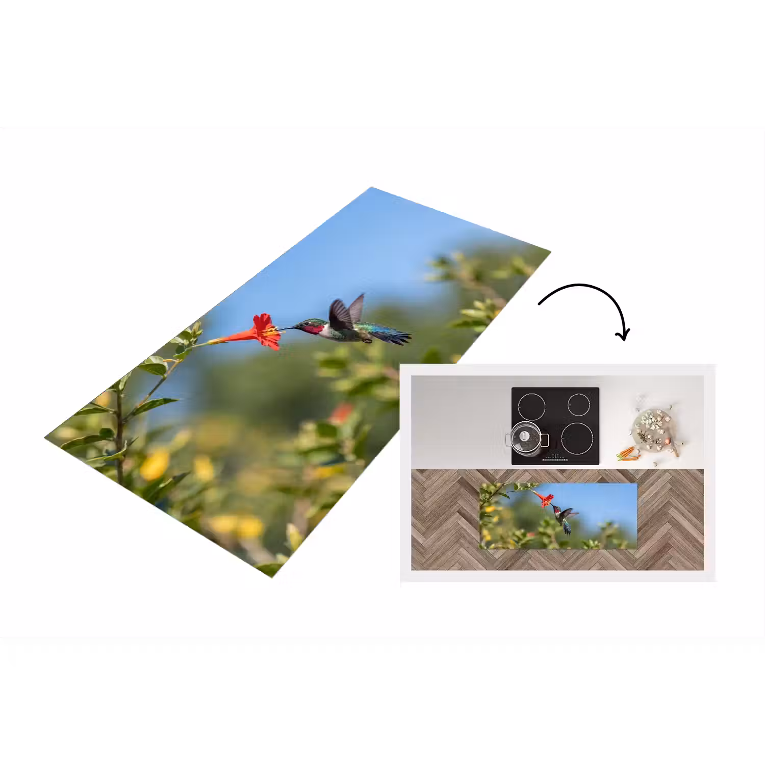 Kolibrie - Bloem - Natuur - Groen Keukenloper - keukenmat middel -3d