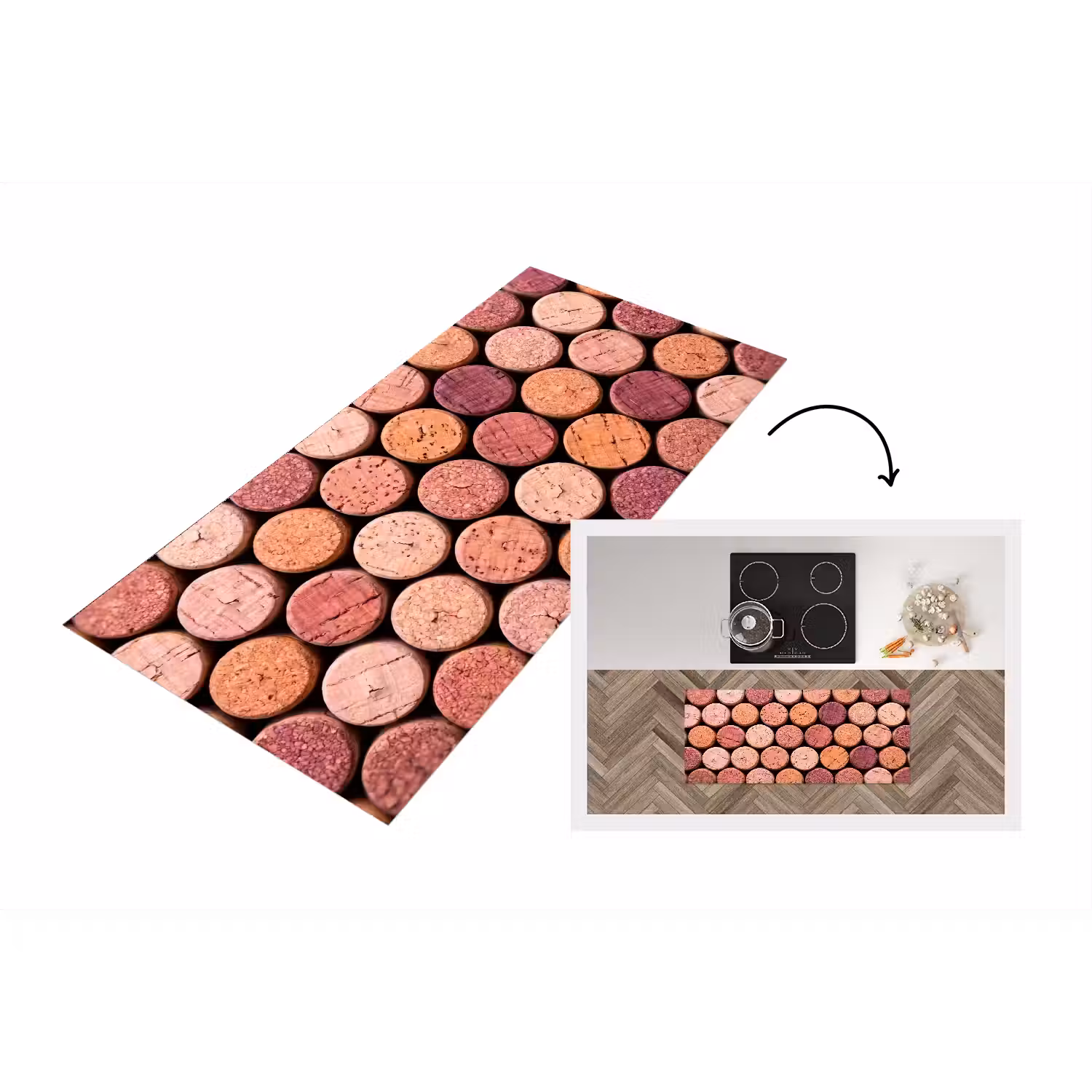 Kurk - Patroon - Abstract - Modern - Rood Keukenloper - keukenmat middel -3d