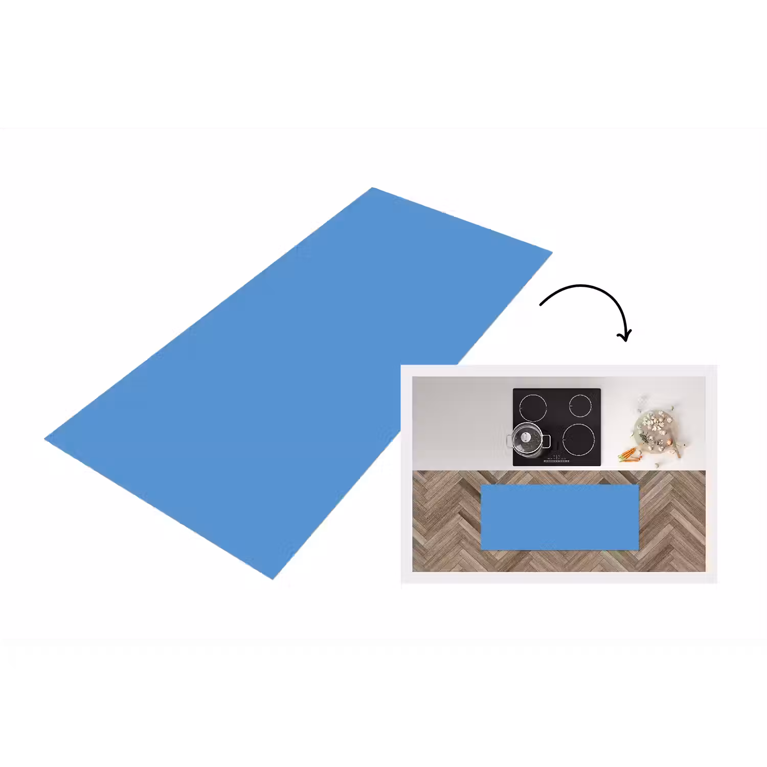 Cornflower - Blue - Blauw Keukenloper - keukenmat middel 536 -3d