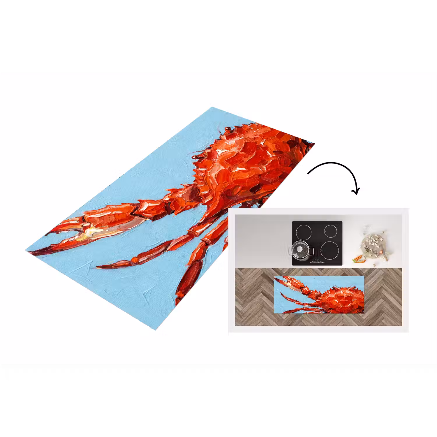 Krab - Zee - Dieren - Abstract - Rood Keukenloper - keukenmat middel -3d