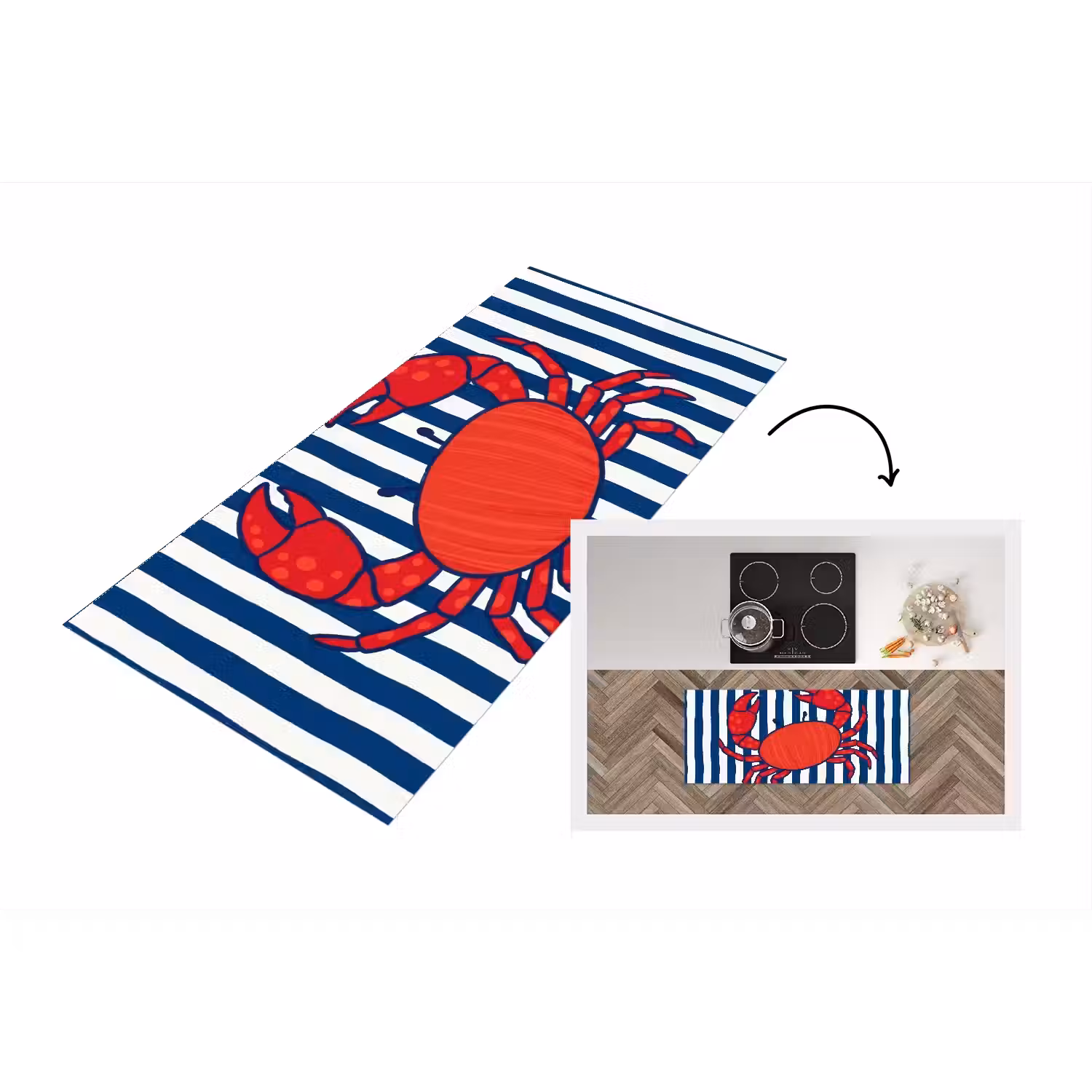 Krab - Strepen - Zeeleven - Illustratie - Rood Keukenloper - keukenmat middel -3d