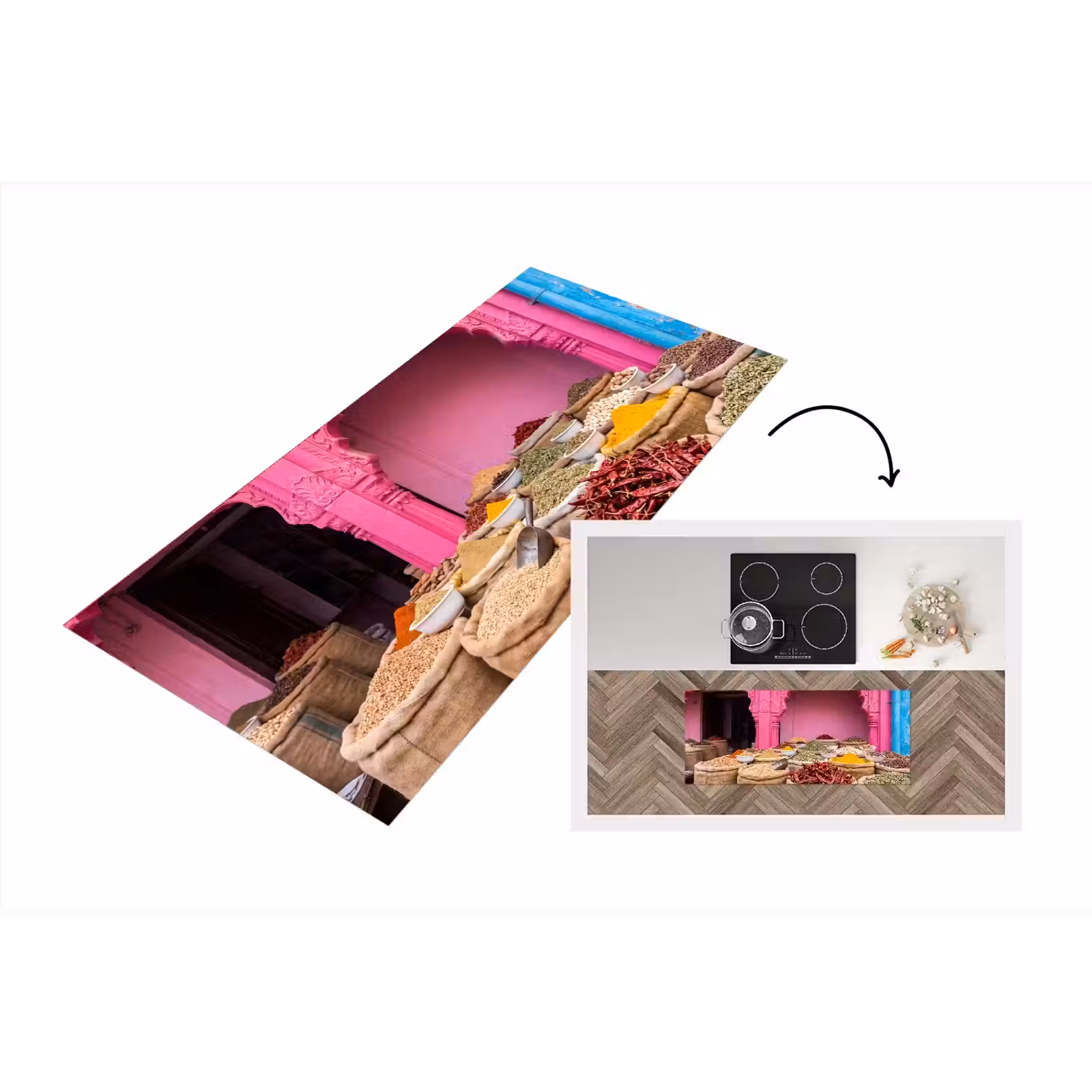 Küchenläufer - Kräuter – Markt – Rosa - Kruiden - Markt - Roze Keukenloper - keukenmat middel