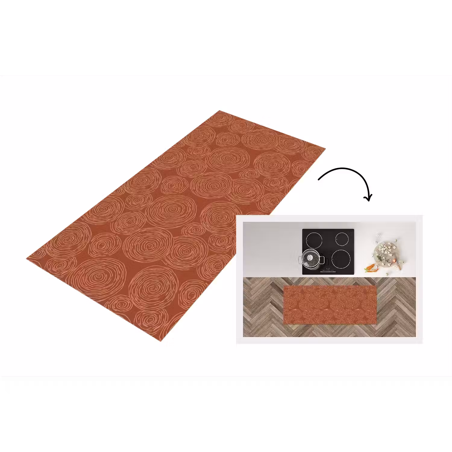 Cirkels - Abstract - Artistiek - Terracotta Keukenloper - keukenmat middel 536 -3d
