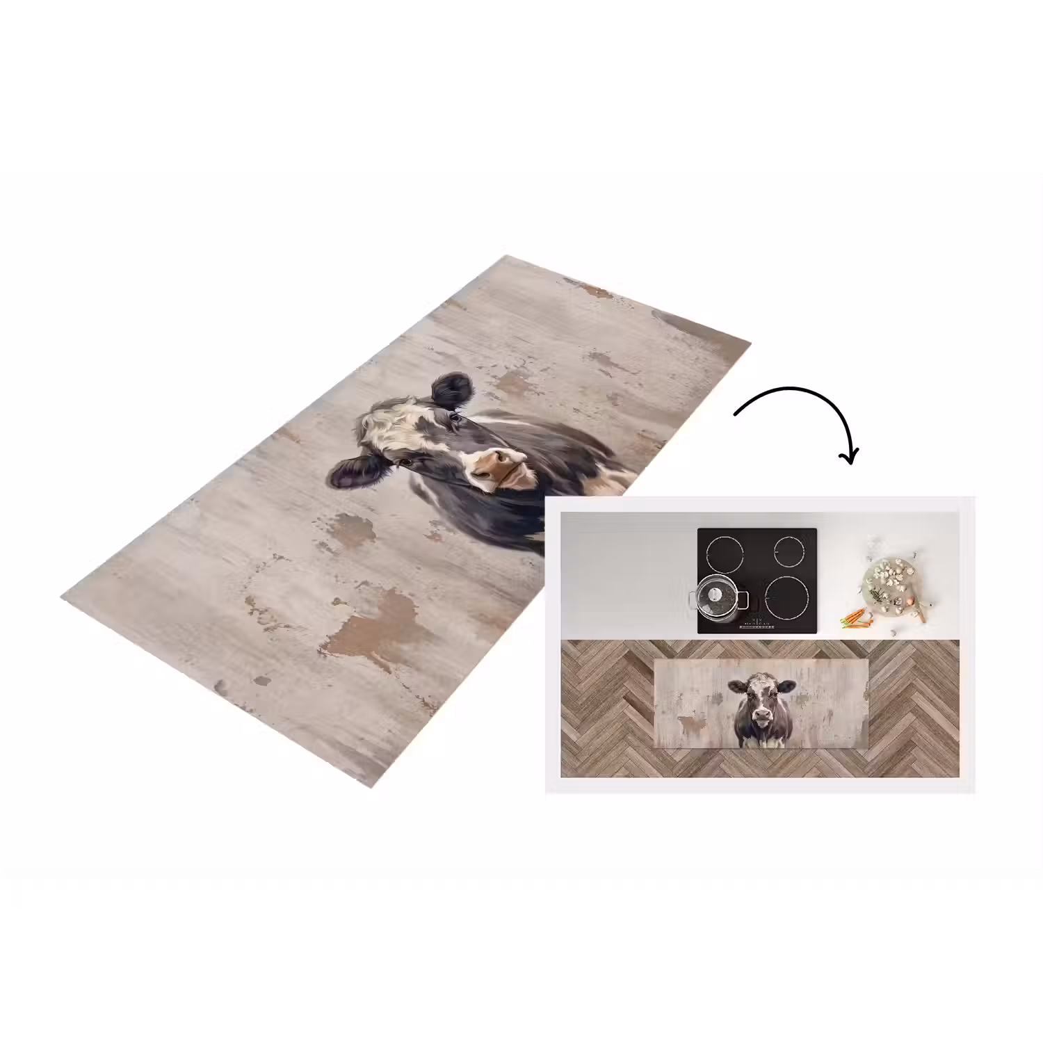 Koe - Portret - Dieren - Modern Keukenloper - keukenmat middel -3d