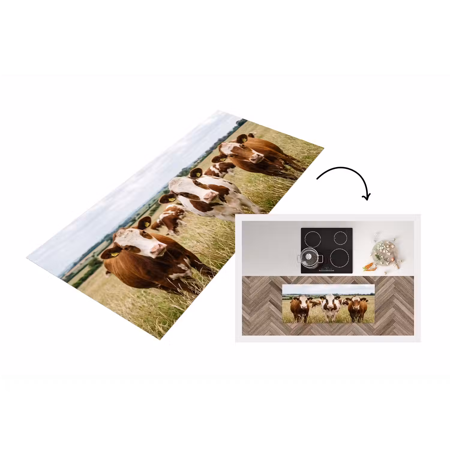 Koeien - Portret - Weide - Boerderij - Nieuwsgierig Keukenloper - keukenmat middel -3d
