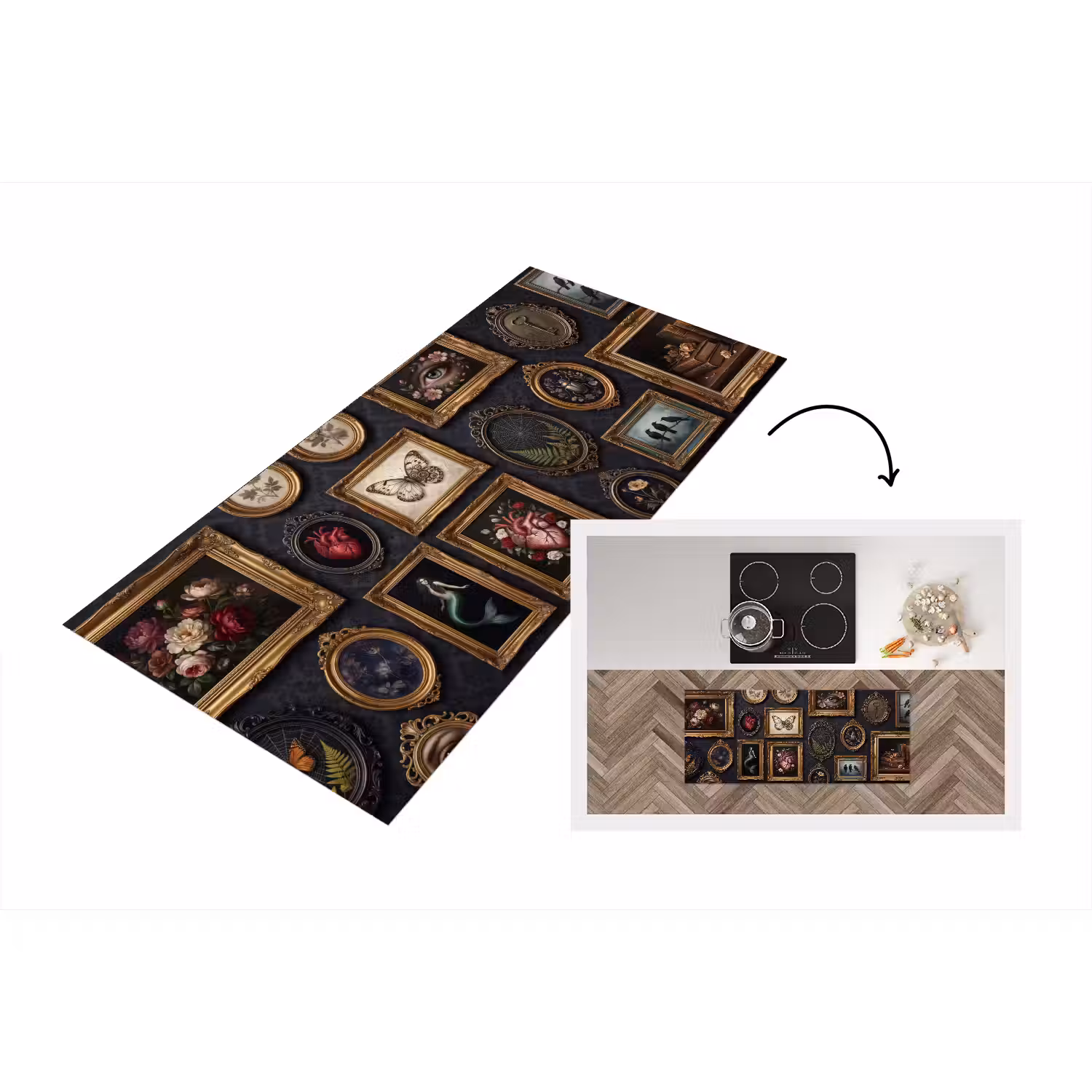 Kunst - Collectie - Vintage - Klassiek - Donker Keukenloper - keukenmat middel -3d