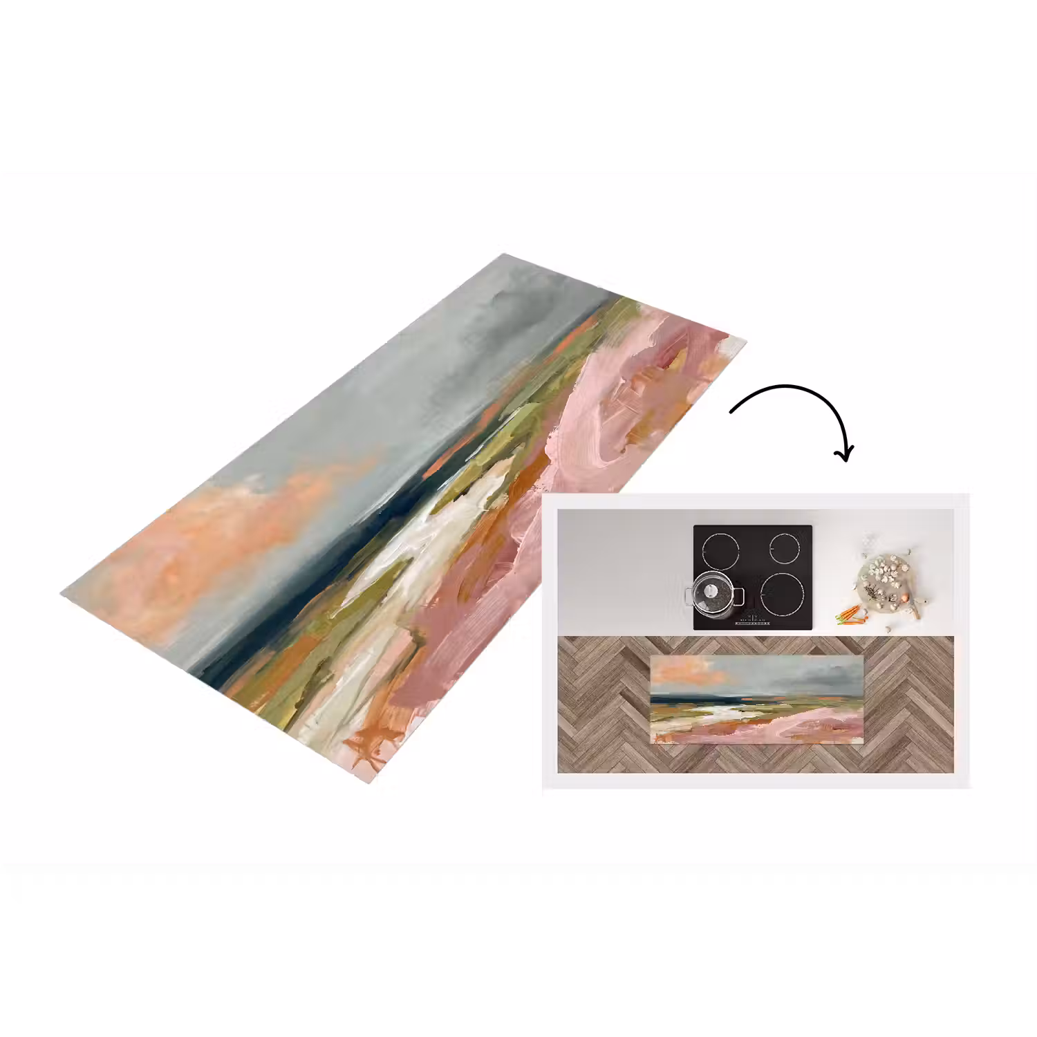 Landschap - Rivier - Abstract - Roze - Groen Keukenloper - keukenmat middel -3d