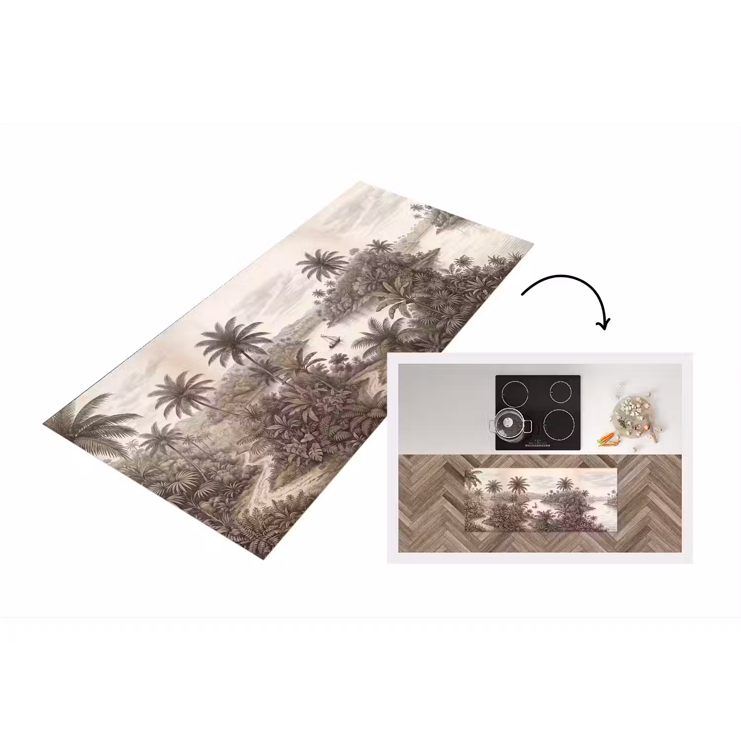 Landschap - Rivier - Boot - Tropisch - Vintage Keukenloper - keukenmat middel -3d