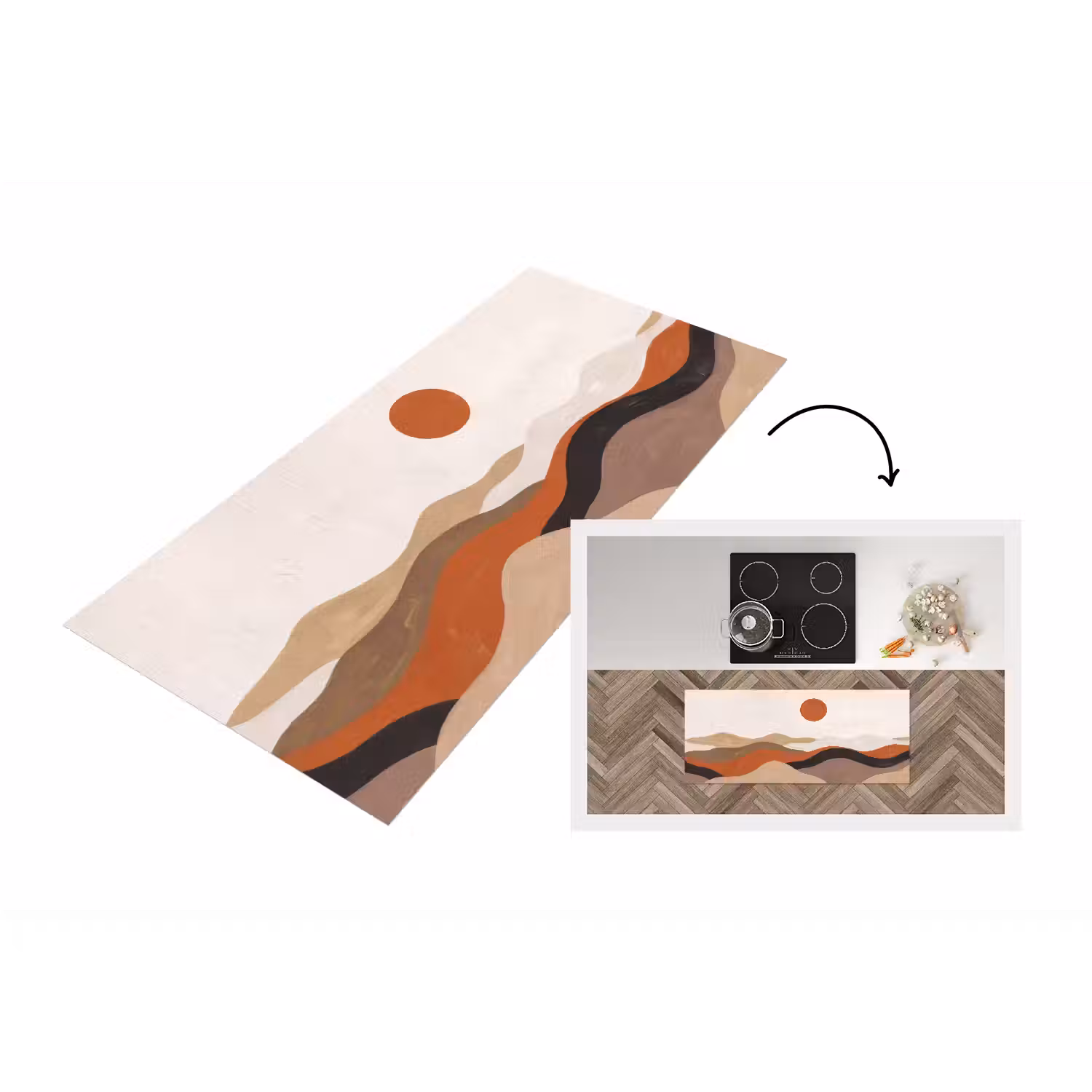 Landschap - Heuvels - Zon - Abstract - Oranje Keukenloper - keukenmat middel -3d