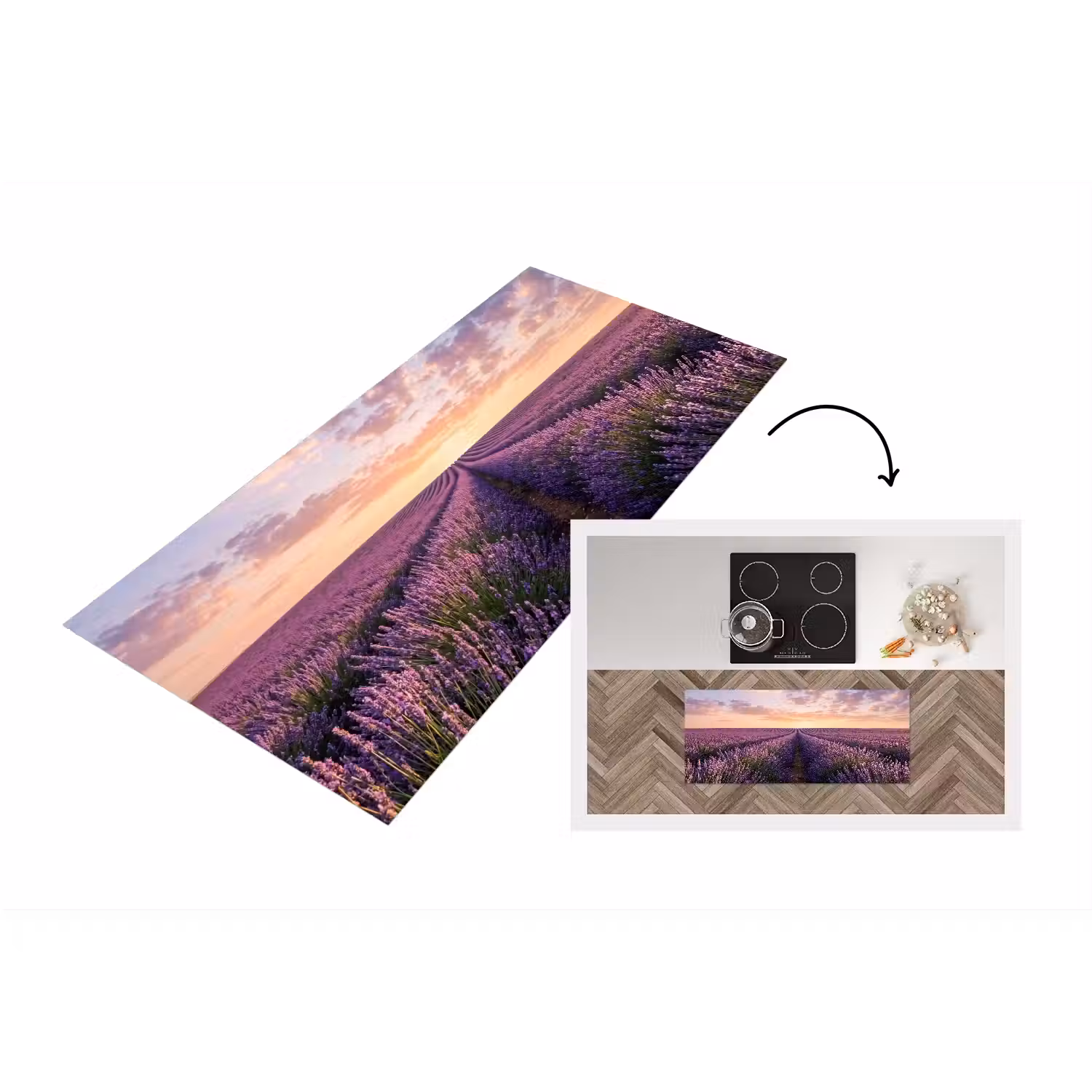 Landschap - Lavendelveld - Paars Keukenloper - keukenmat middel -3d