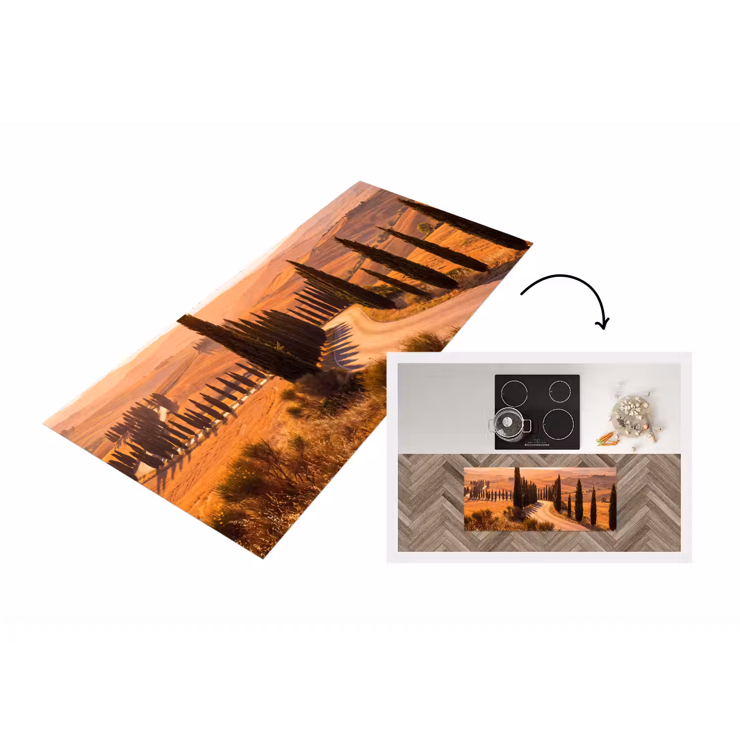 Landschap - Weg - Bomen - Natuur - Goud Keukenloper - keukenmat middel -3d