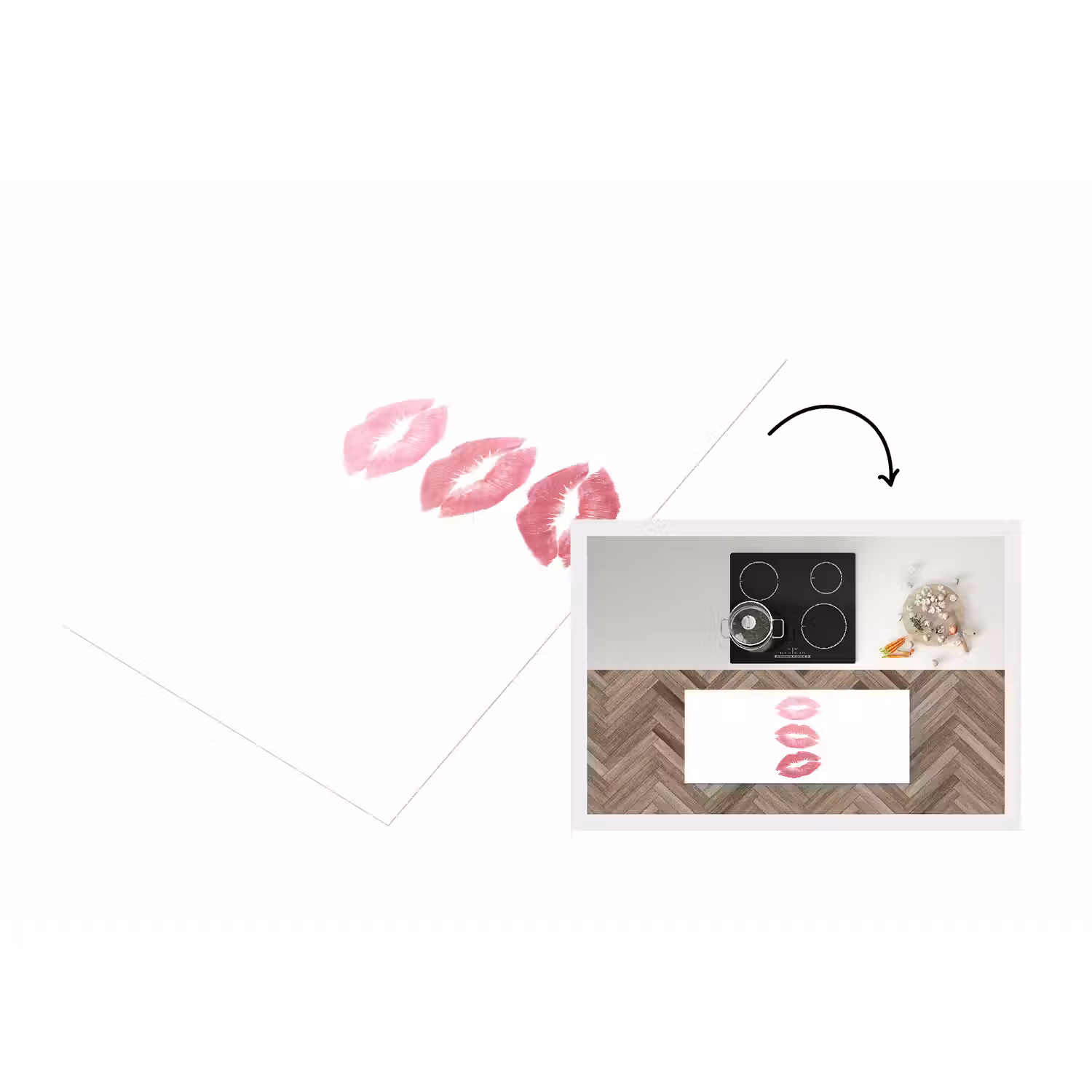Lippen - Kusafdruk - Roze - Modern - Abstract Keukenloper - keukenmat middel -3d