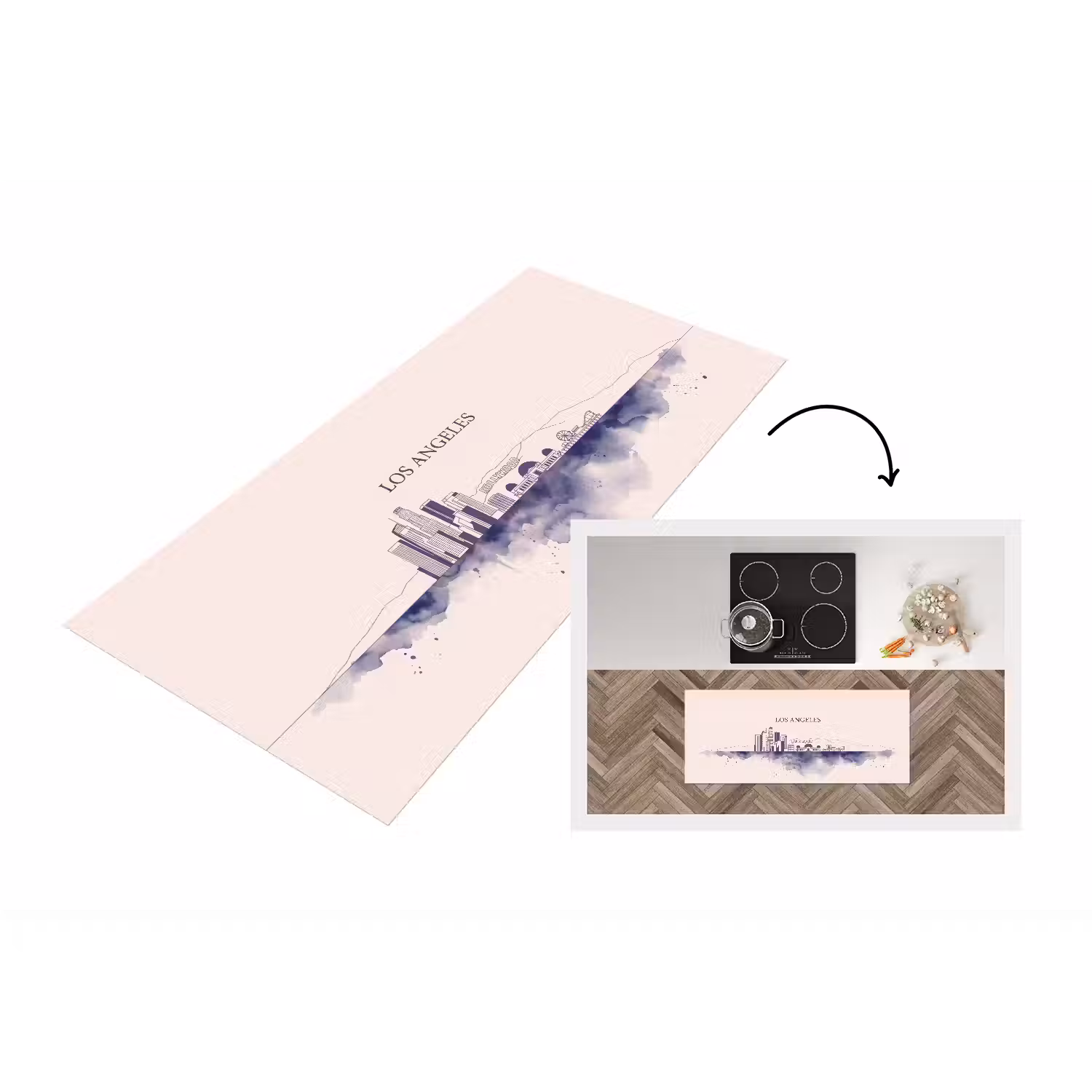 Los Angeles - Skyline - Architectuur - Aquarel - Blauw Keukenloper - keukenmat middel -3d