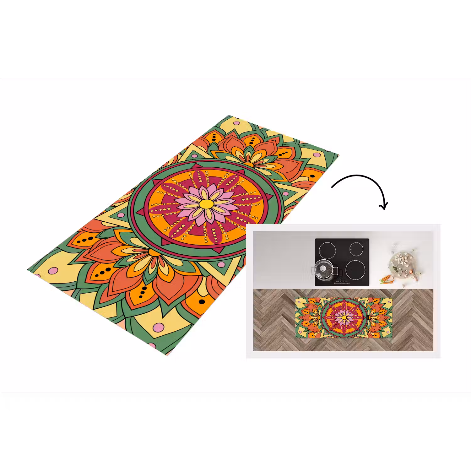 Mandala - Bloemen - Abstract - Kleurrijk Keukenloper - keukenmat middel -3d