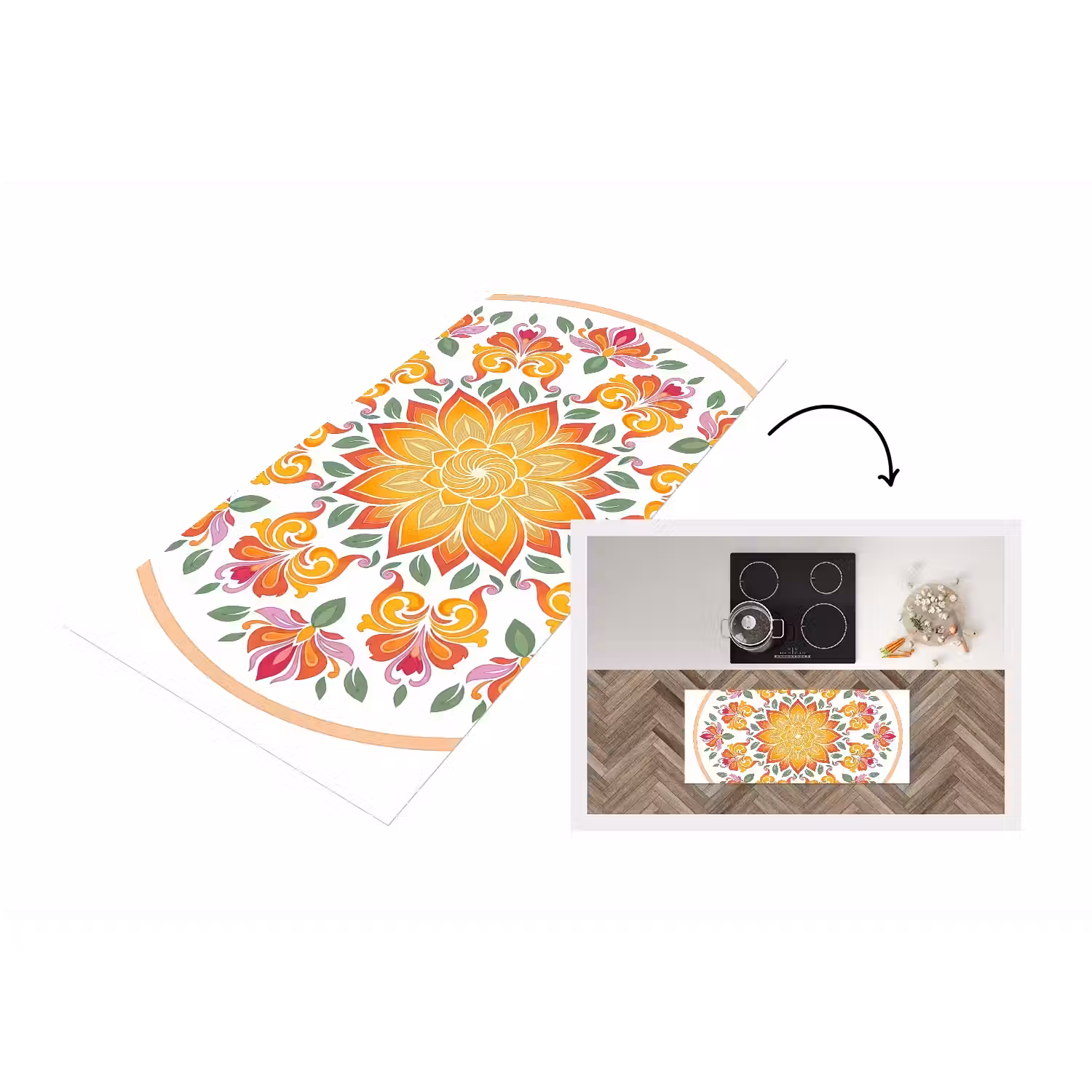 Mandala - Bloemen - Decoratie - Kleurrijk - Abstract Keukenloper - keukenmat middel -3d