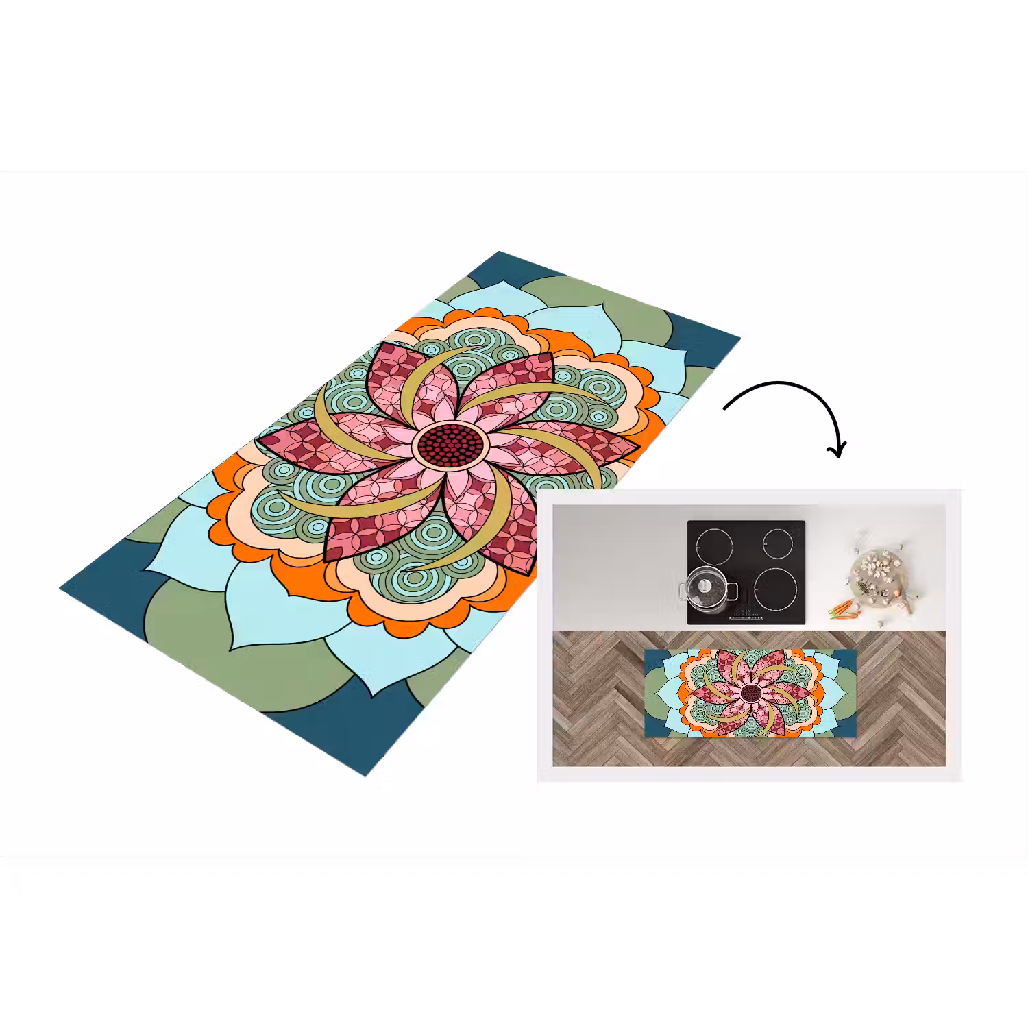 Mandala - Geometrisch - Kunst - Decoratief - Kleurrijk Keukenloper - keukenmat middel -3d