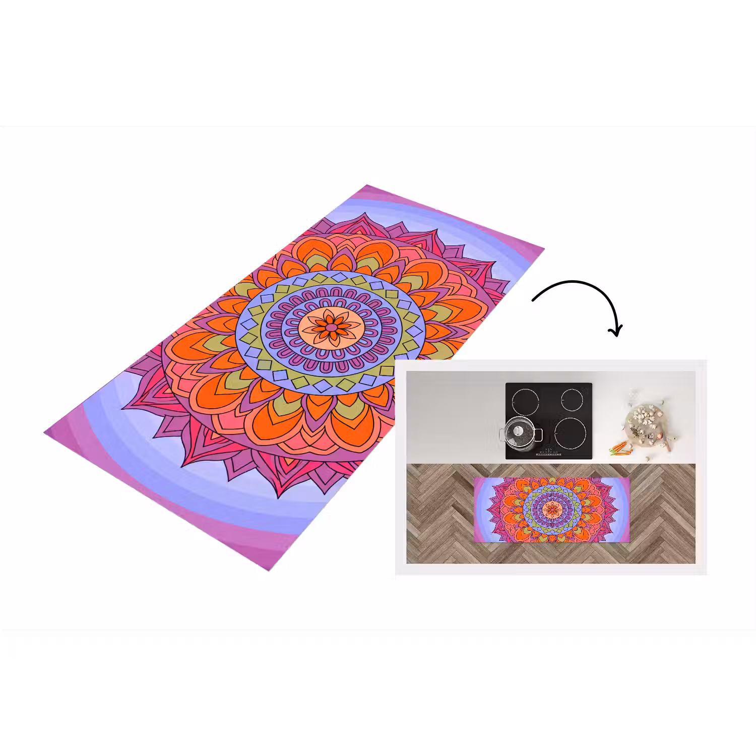 Mandala - Cirkel - Abstract - Kleurrijk - Patroon Keukenloper - keukenmat middel -3d