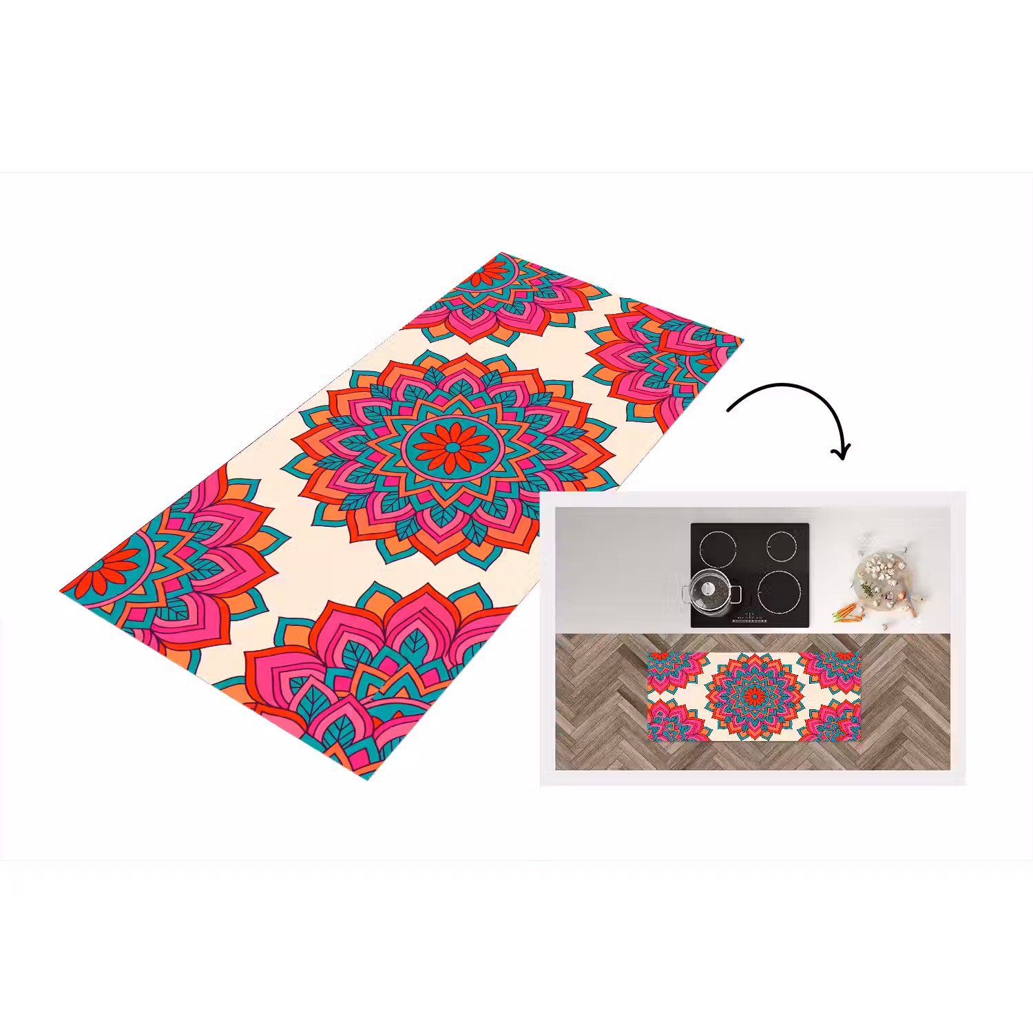 Mandala - Patroon - Abstract - Kleurrijk - Modern Keukenloper - keukenmat middel -3d