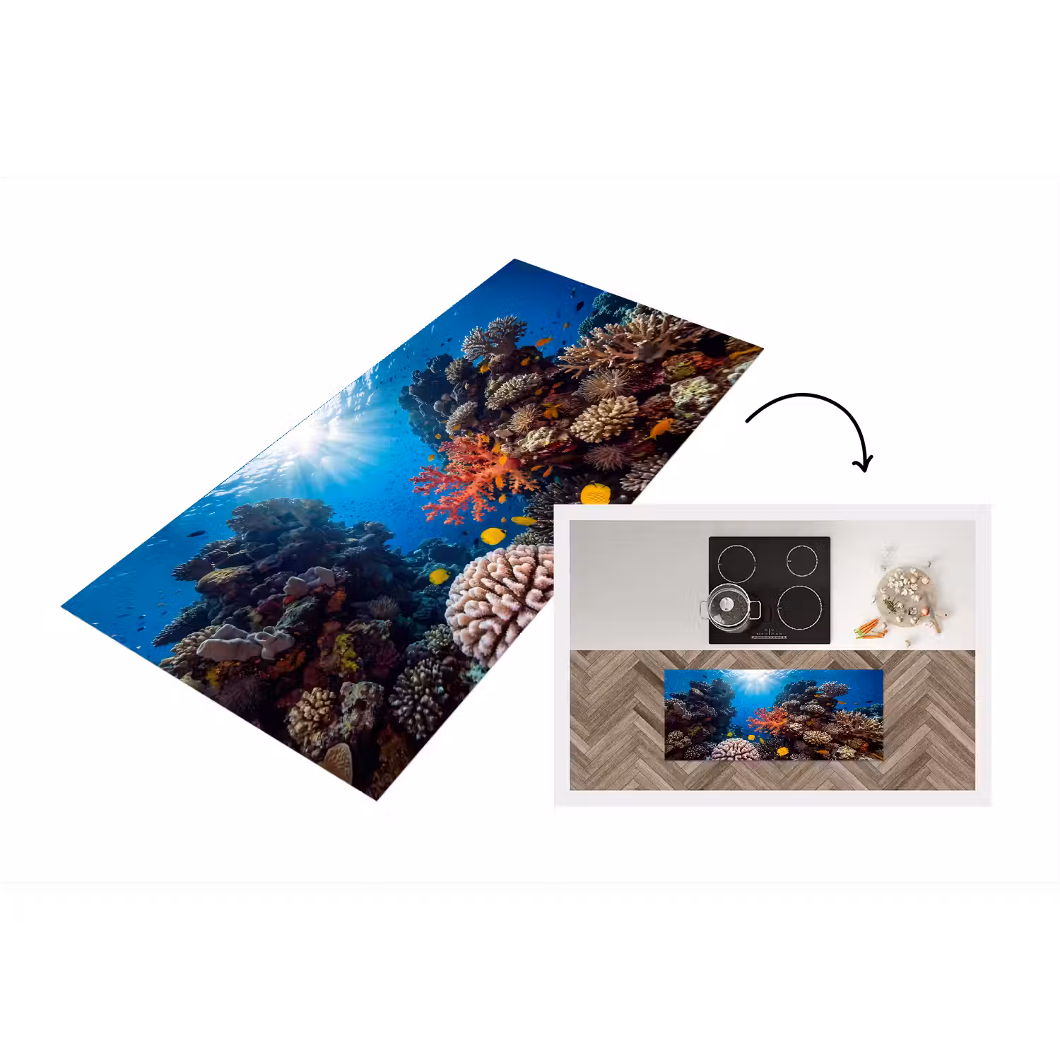 Zee - Koraalrif - Natuur - Levendig - Blauw Keukenloper - keukenmat middel -3d