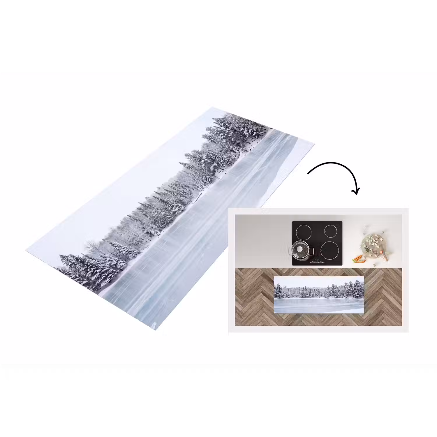 Meer - Dennen - IJs - Winter - Rustgevend Keukenloper - keukenmat middel -3d