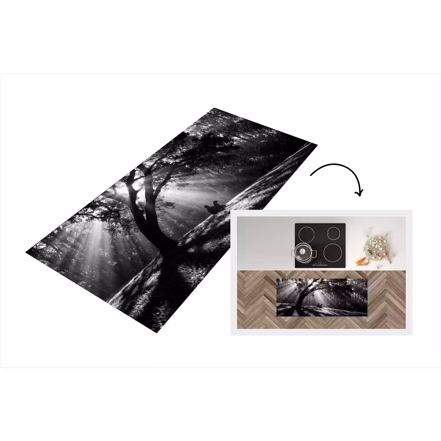 Mens - Hond - Natuur - Zwart-wit - Silhouet Keukenloper - keukenmat middel -3d
