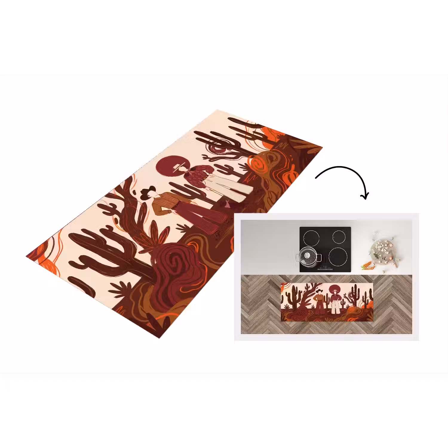 Mensen - Cowboykleding - Westerse stijl - Illustratie - Bruin Keukenloper - keukenmat middel -3d