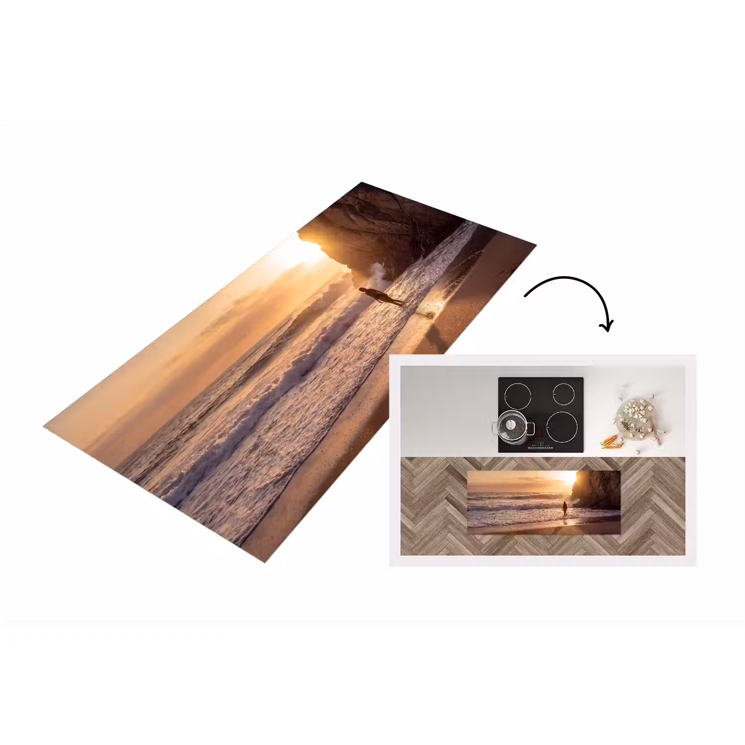 Mensen - Oceaan - Zonsondergang - Kust - Goud Keukenloper - keukenmat middel -3d