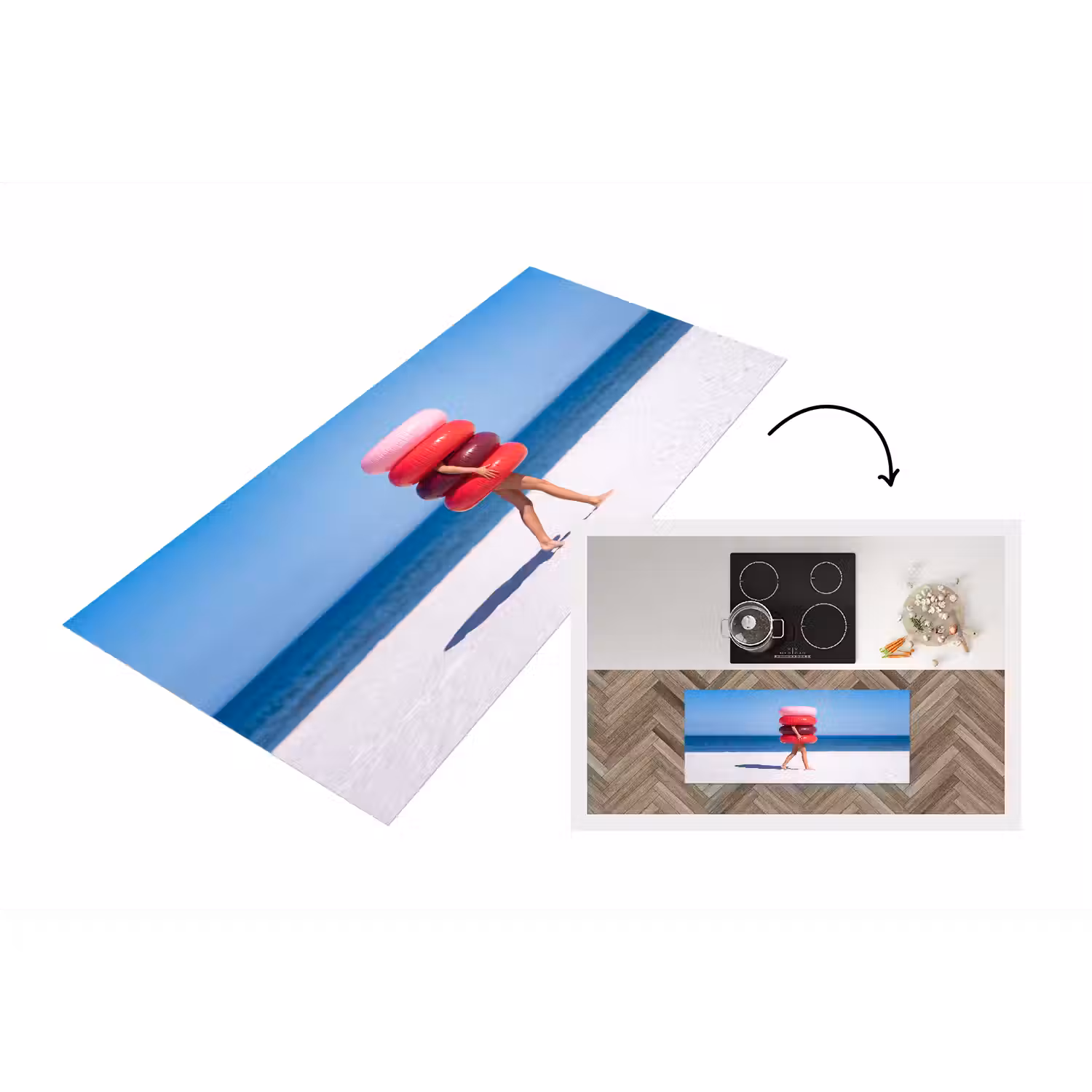 Mensen - Strand - Zomer - Recreatie - Kleurrijk Keukenloper - keukenmat middel -3d