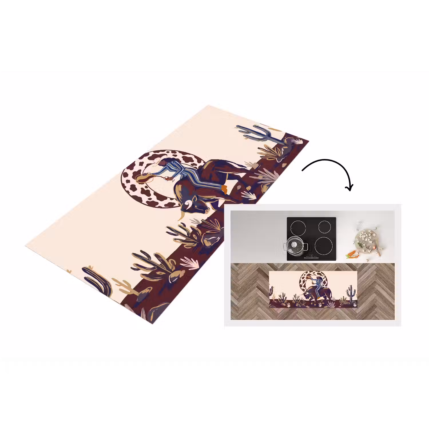 Mensen - Dieren - Cowboy - Abstract - Kleurrijk Keukenloper - keukenmat middel -3d