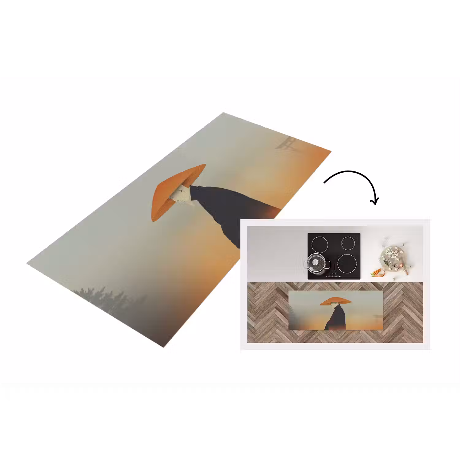 Minimalistisch - Silhouet - Oranje Keukenloper - keukenmat middel -3d