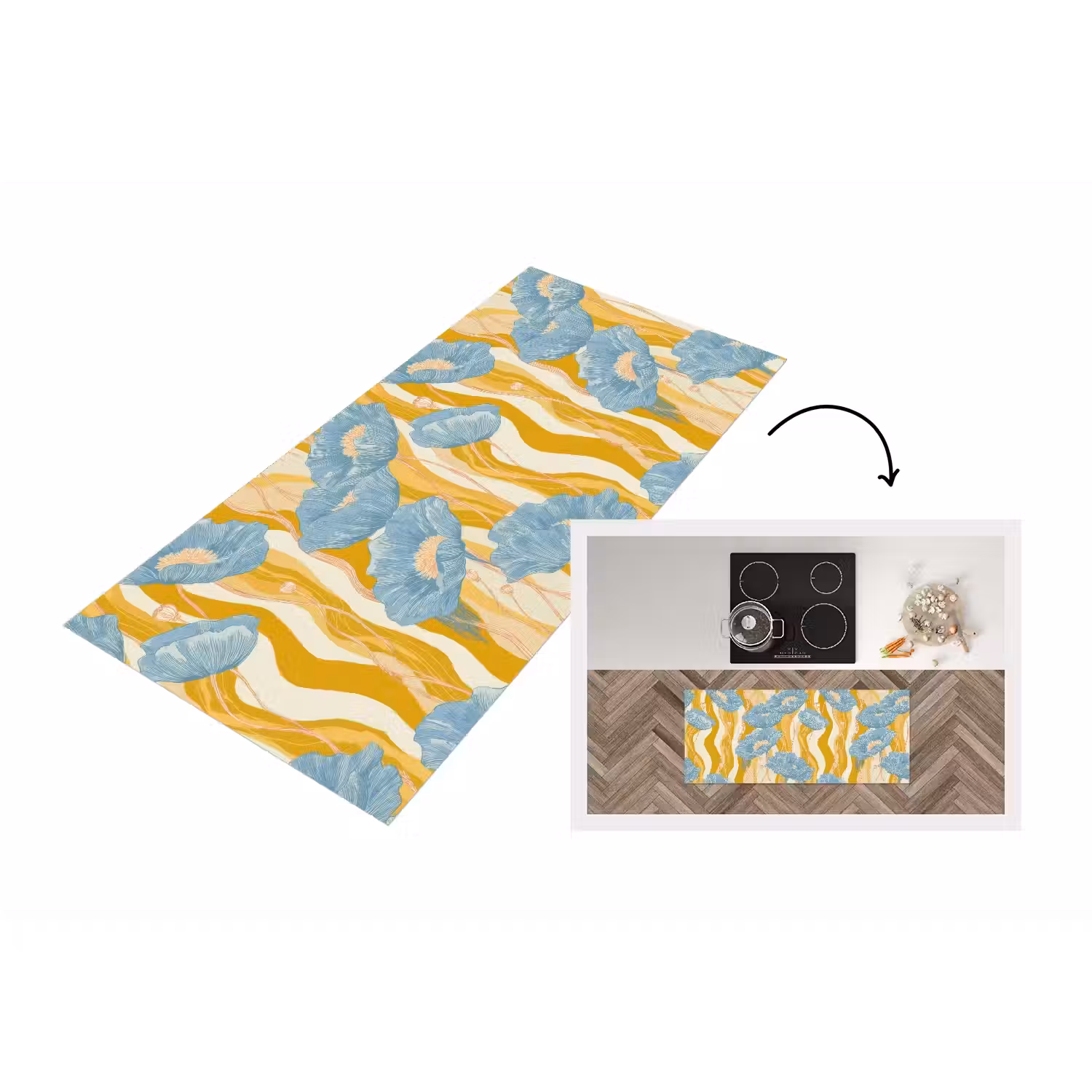 Papavers - Botanisch - Blauw Keukenloper - keukenmat middel 536 -3d