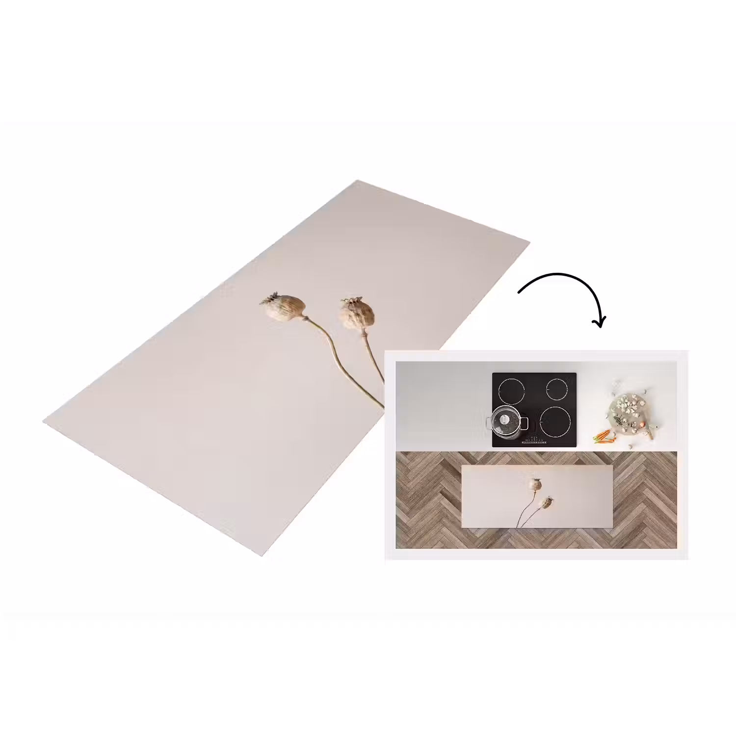 Papaverbollen - Droogbloemen - Minimalistisch - Beige - Rustig Keukenloper - keukenmat middel -3d