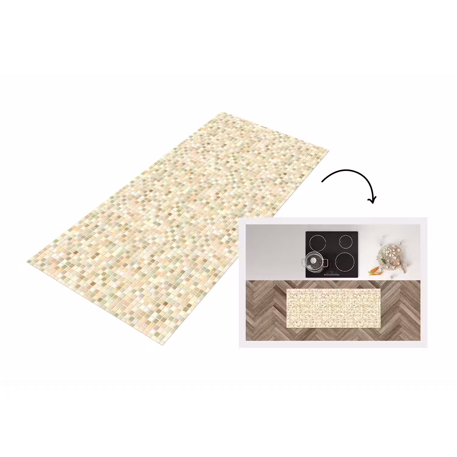 Mozaïek - Patroon - Beige Keukenloper - keukenmat middel 536 -3d