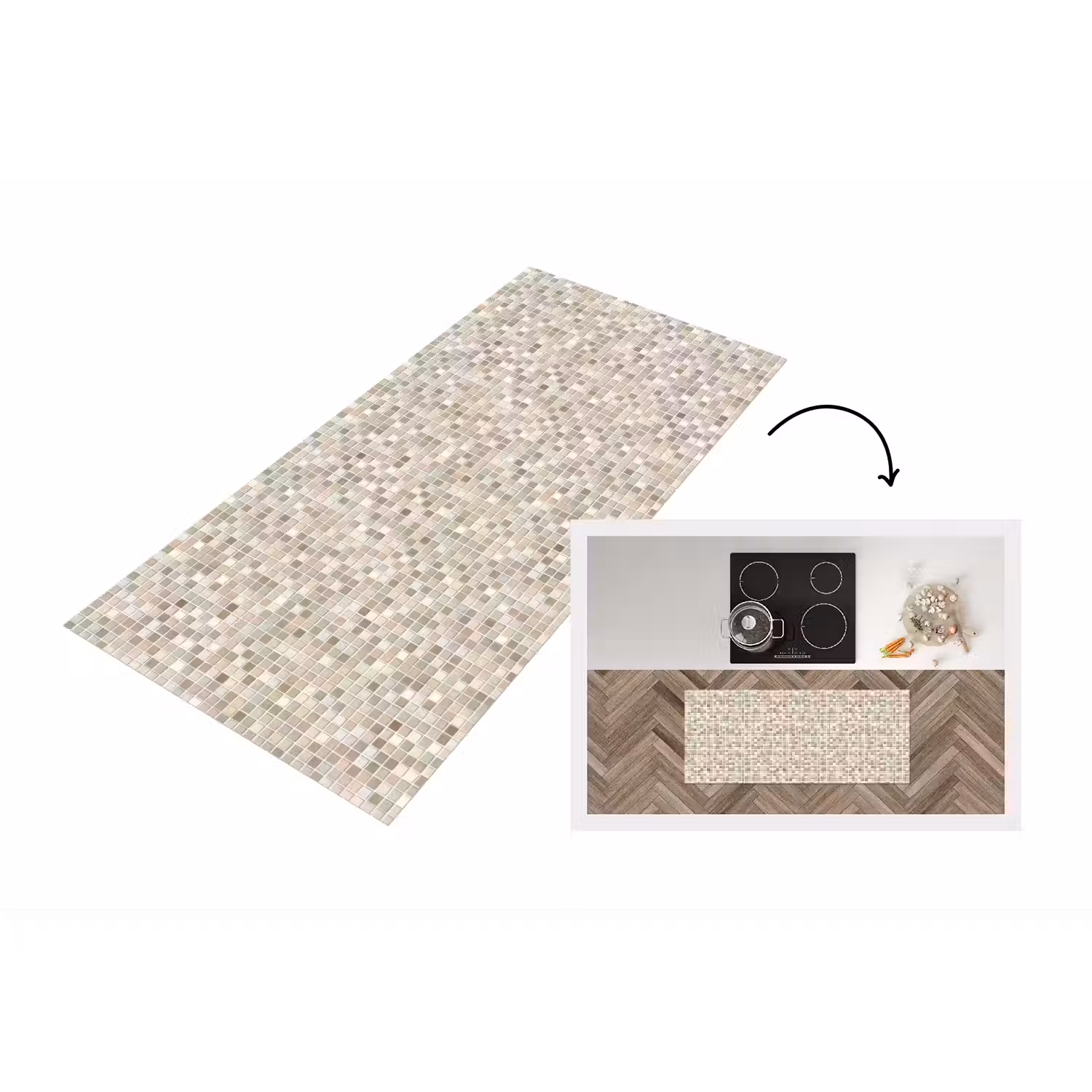 Mozaïek - Patroon- Taupe Keukenloper - keukenmat middel 536 -3d