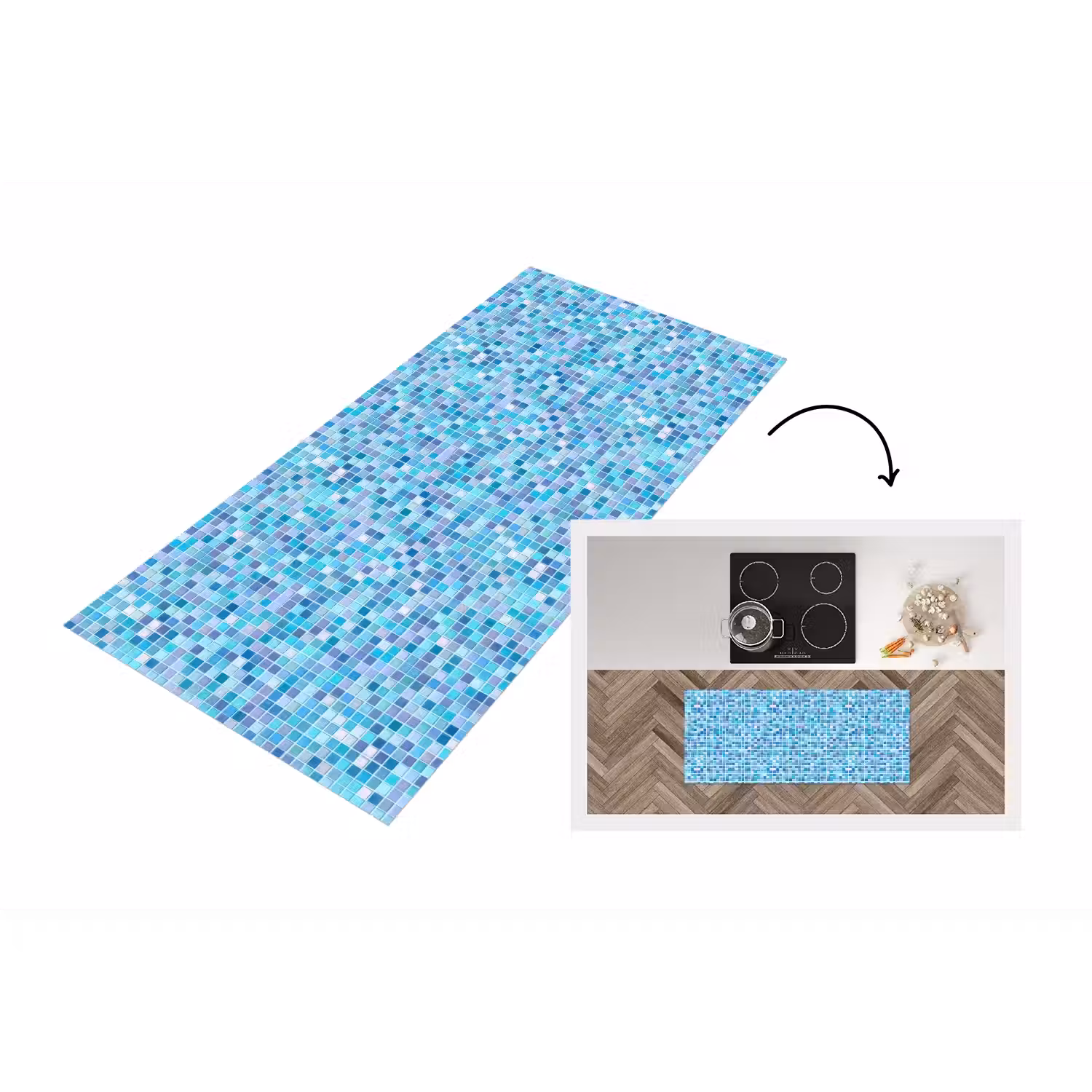 Mozaïek - Patroon - Turquoise Keukenloper - keukenmat middel 536 -3d